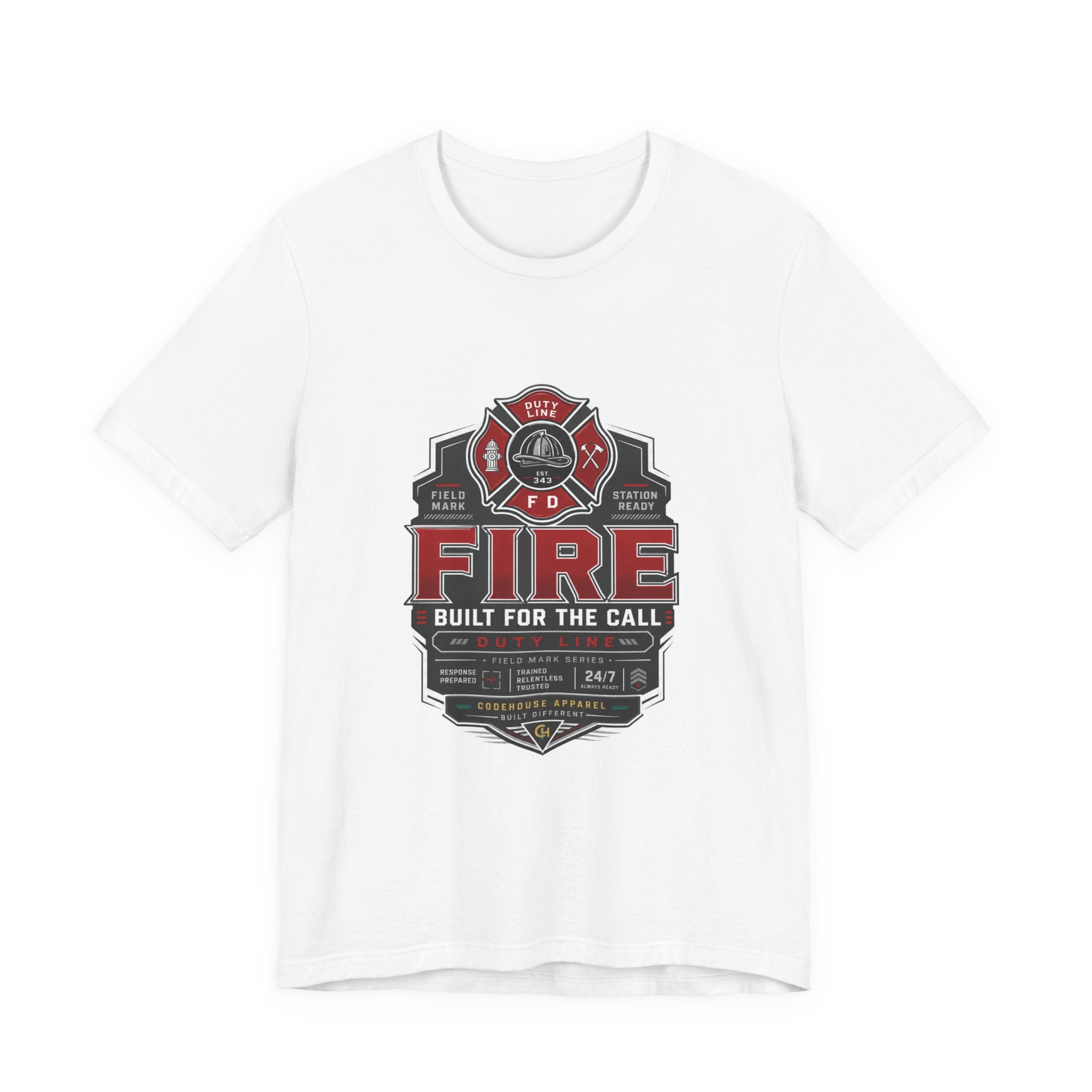 Firefighter T-Shirt — "Built for the Call" Fire Dept Badge Tee