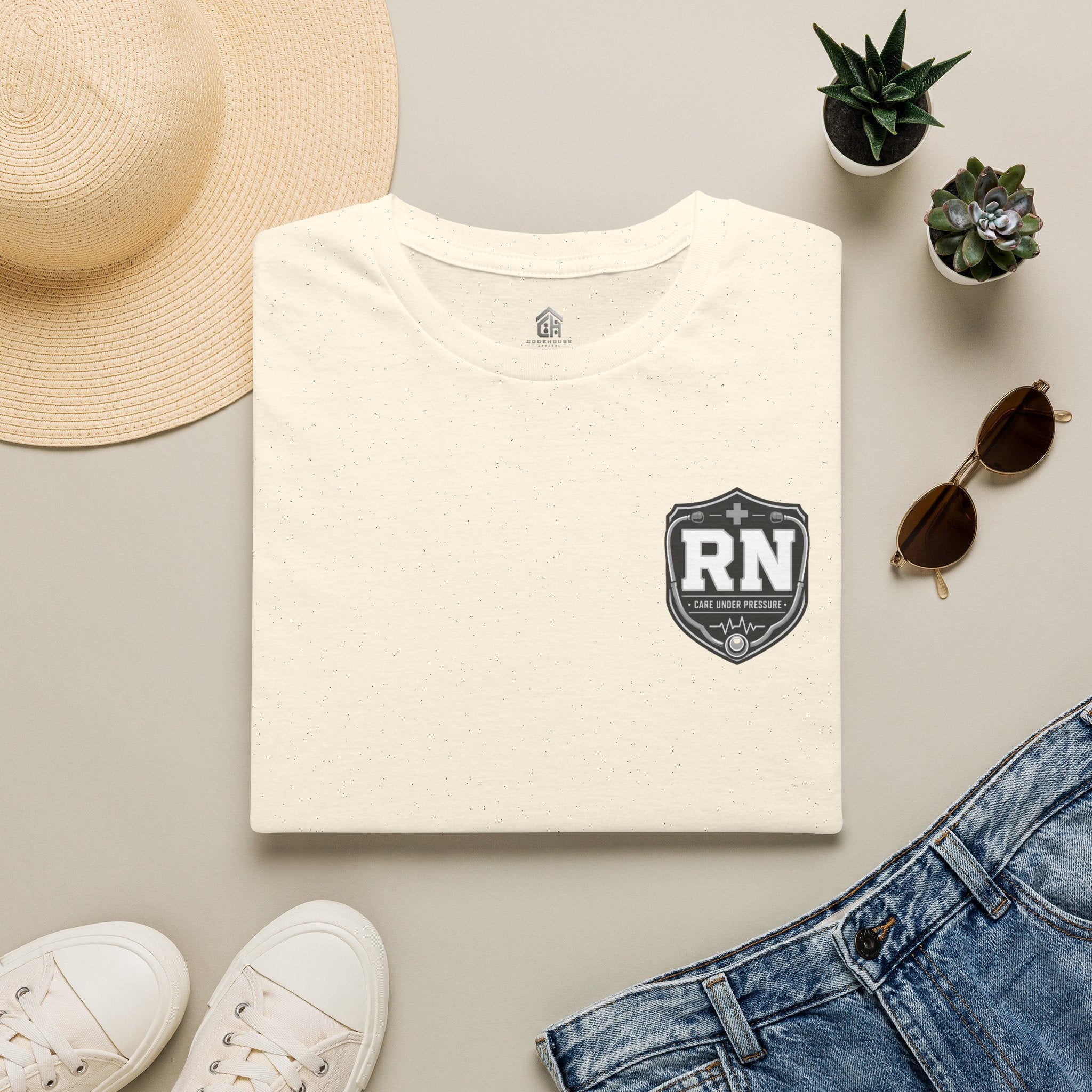 RN Badge T‑Shirt — Registered Nurse American flag