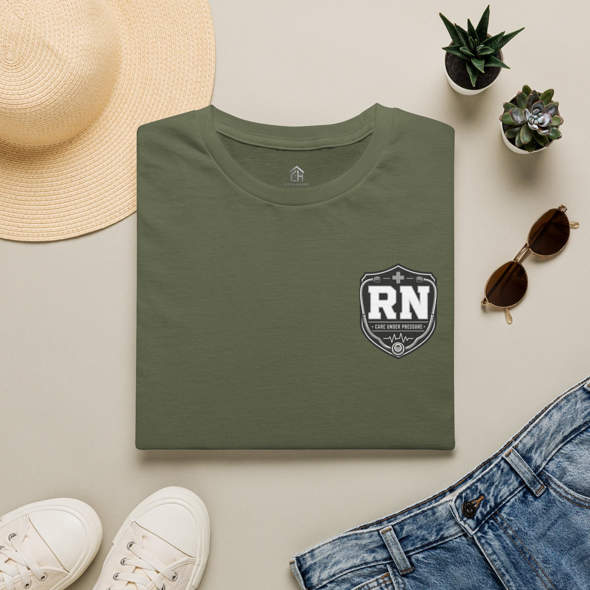 RN Badge T‑Shirt — Registered Nurse American flag