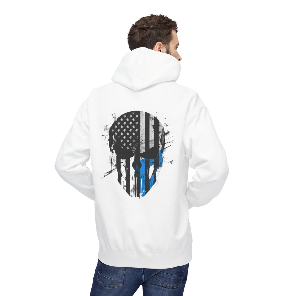 Thin Blue Line Skull Hoodie – Police Support American Flag Back Print