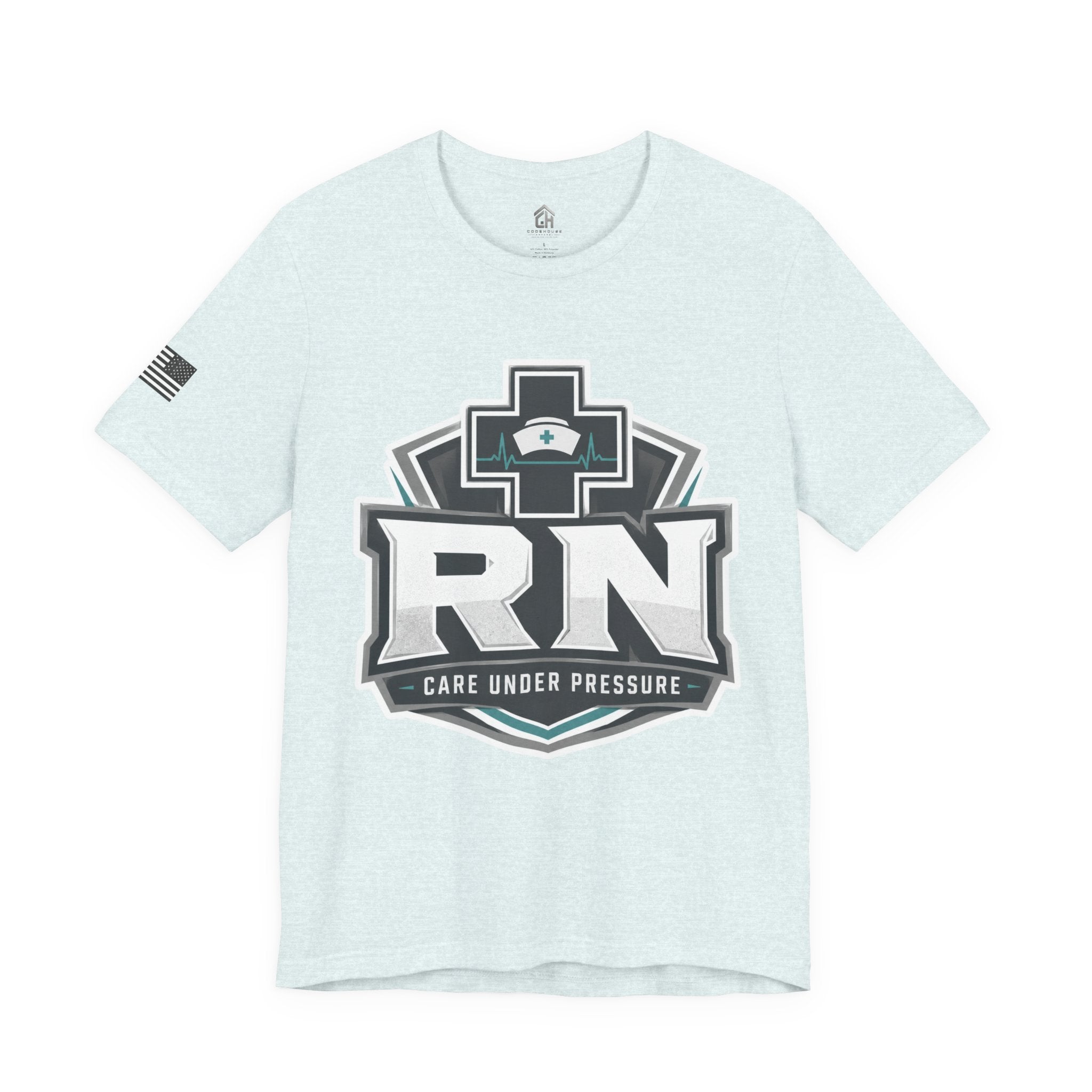 RN Nurse T-Shirt — 'Care Under Pressure' Medical Tee for Registered Nurses