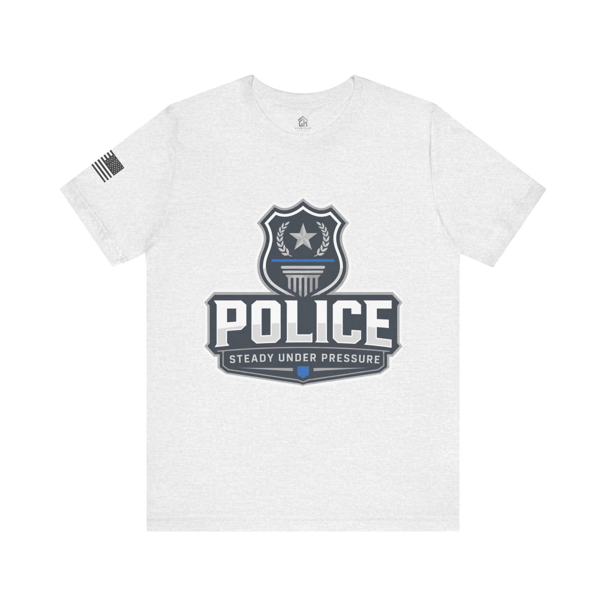 Police Shield T-Shirt — "Steady Under Pressure" Thin Blue Line Tribute