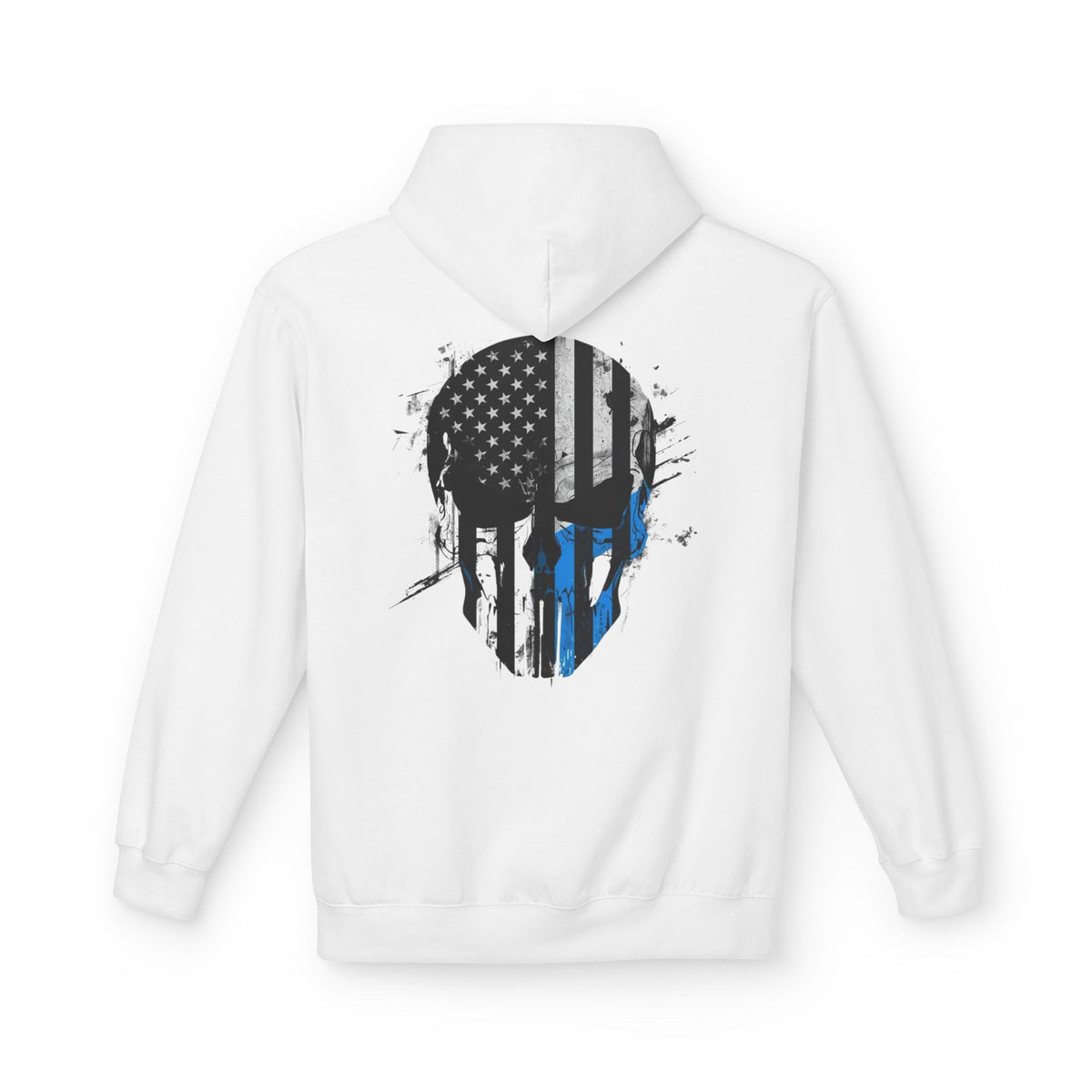 Thin Blue Line Skull Hoodie – Police Support American Flag Back Print