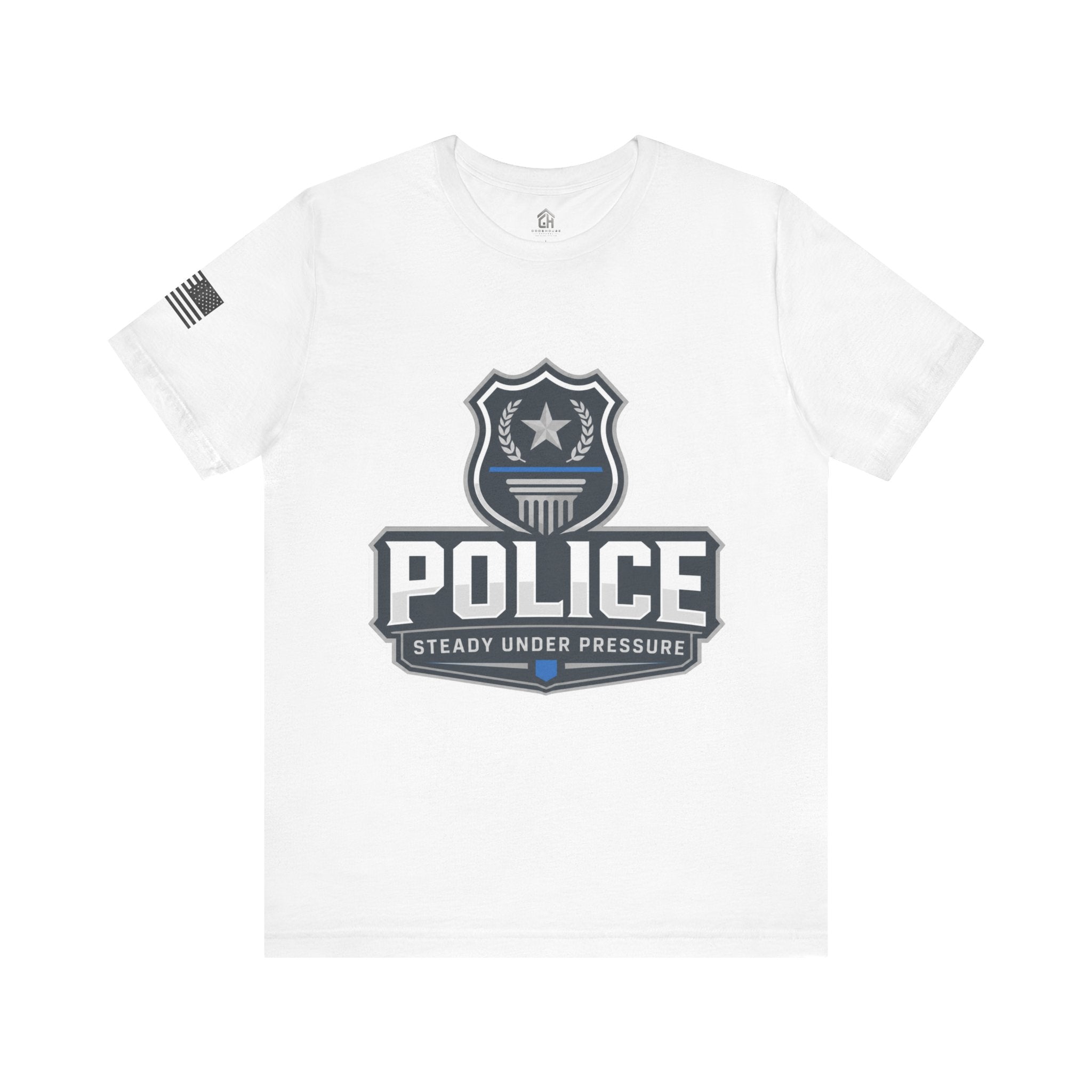 Police Shield T-Shirt — "Steady Under Pressure" Thin Blue Line Tribute