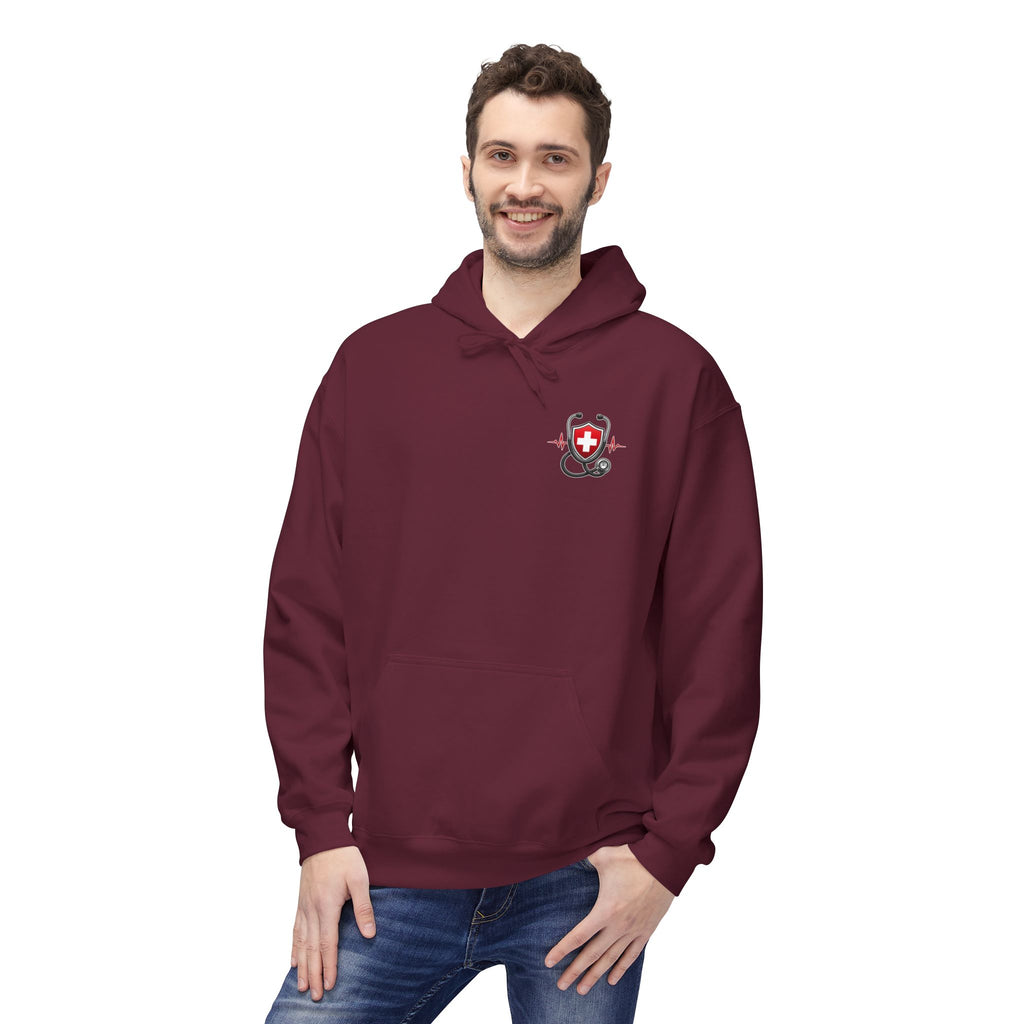 ER Nurse Hoodie - "Present in Chaos, Fueled by Caffeine & Compassion" Medical Staff Pullover
