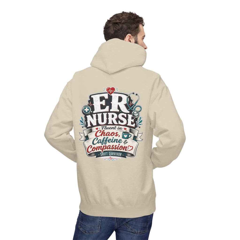 ER Nurse Hoodie - "Present in Chaos, Fueled by Caffeine & Compassion" Medical Staff Pullover