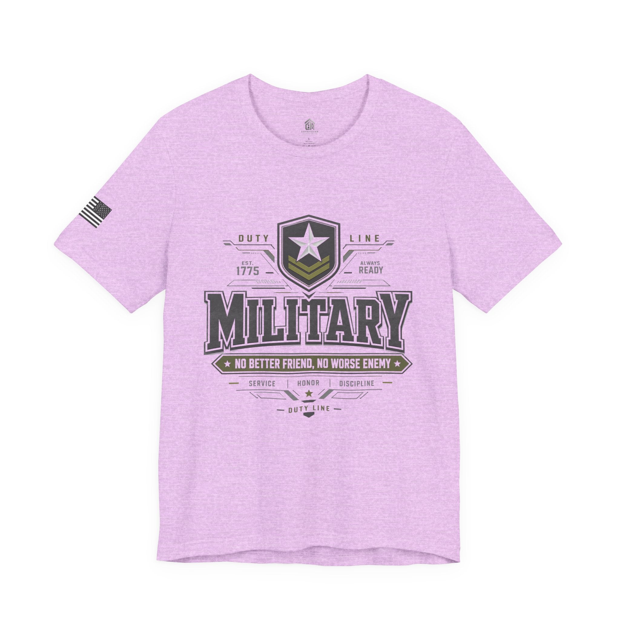 Military Graphic Tee — "No Better Friend, No Worse Enemy" Patriotic Crewneck