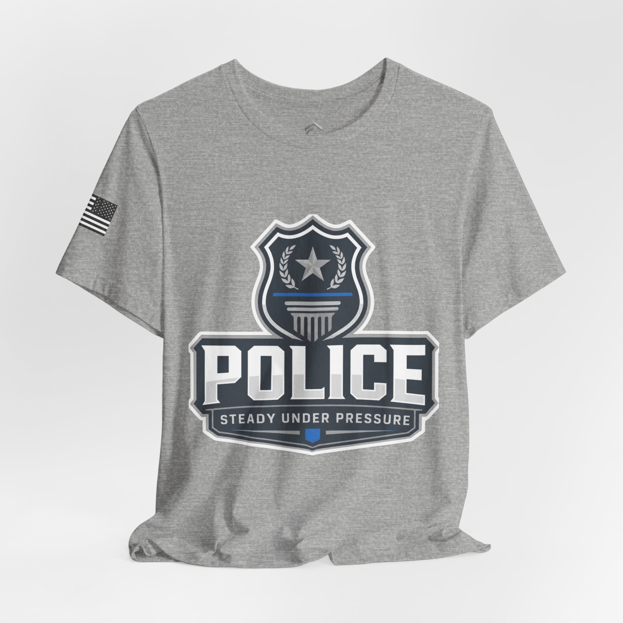 Police Shield T-Shirt — "Steady Under Pressure" Thin Blue Line Tribute