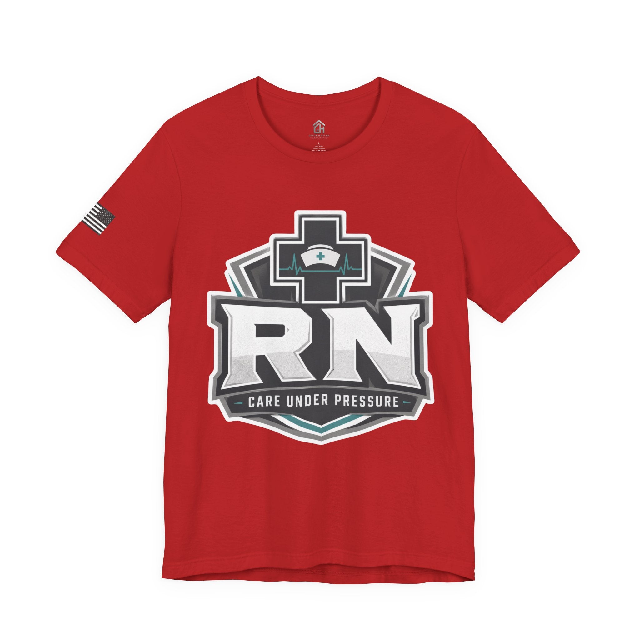 RN Nurse T-Shirt — 'Care Under Pressure' Medical Tee for Registered Nurses