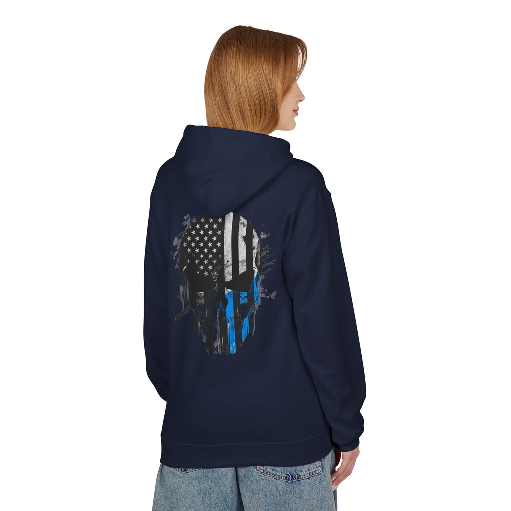 Thin Blue Line Skull Hoodie – Police Support American Flag Back Print