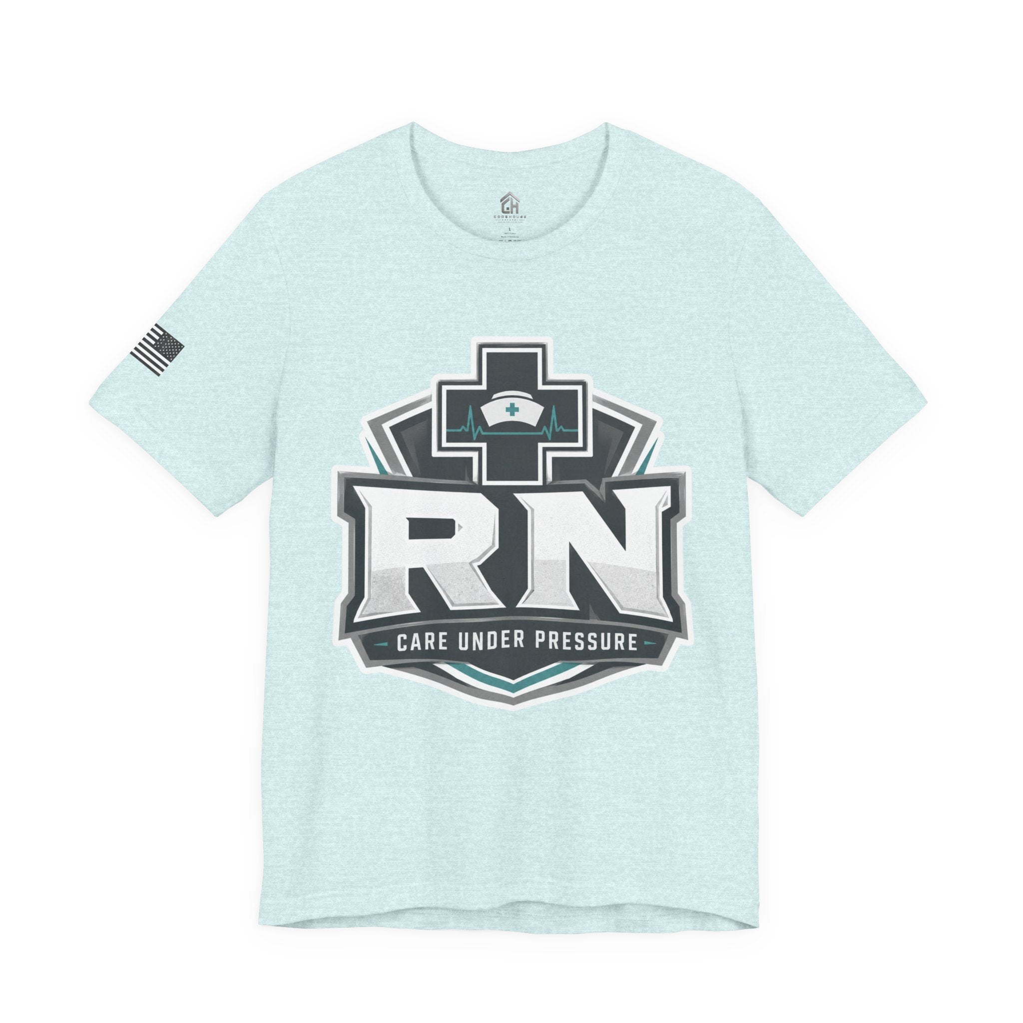 RN Nurse T-Shirt — 'Care Under Pressure' Medical Tee for Registered Nurses