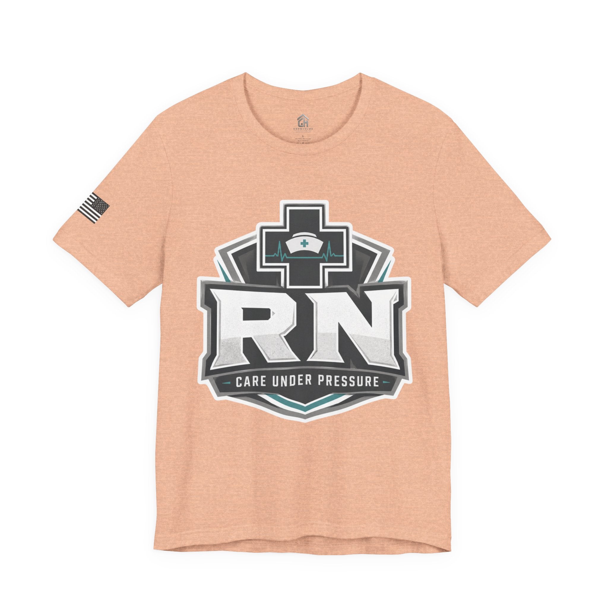 RN Nurse T-Shirt — 'Care Under Pressure' Medical Tee for Registered Nurses