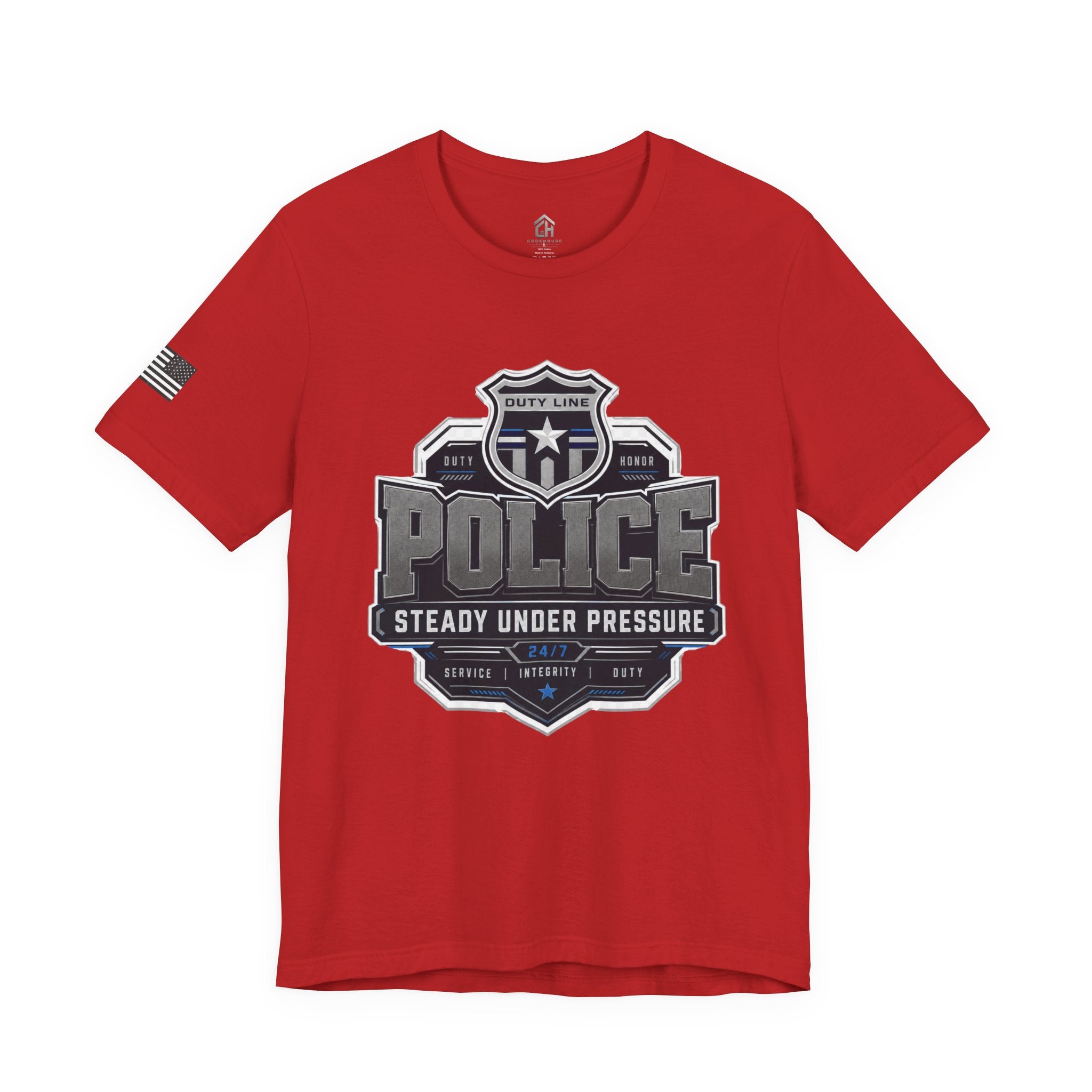 Police Badge T-Shirt — “Steady Under Pressure” Law Enforcement Tee
