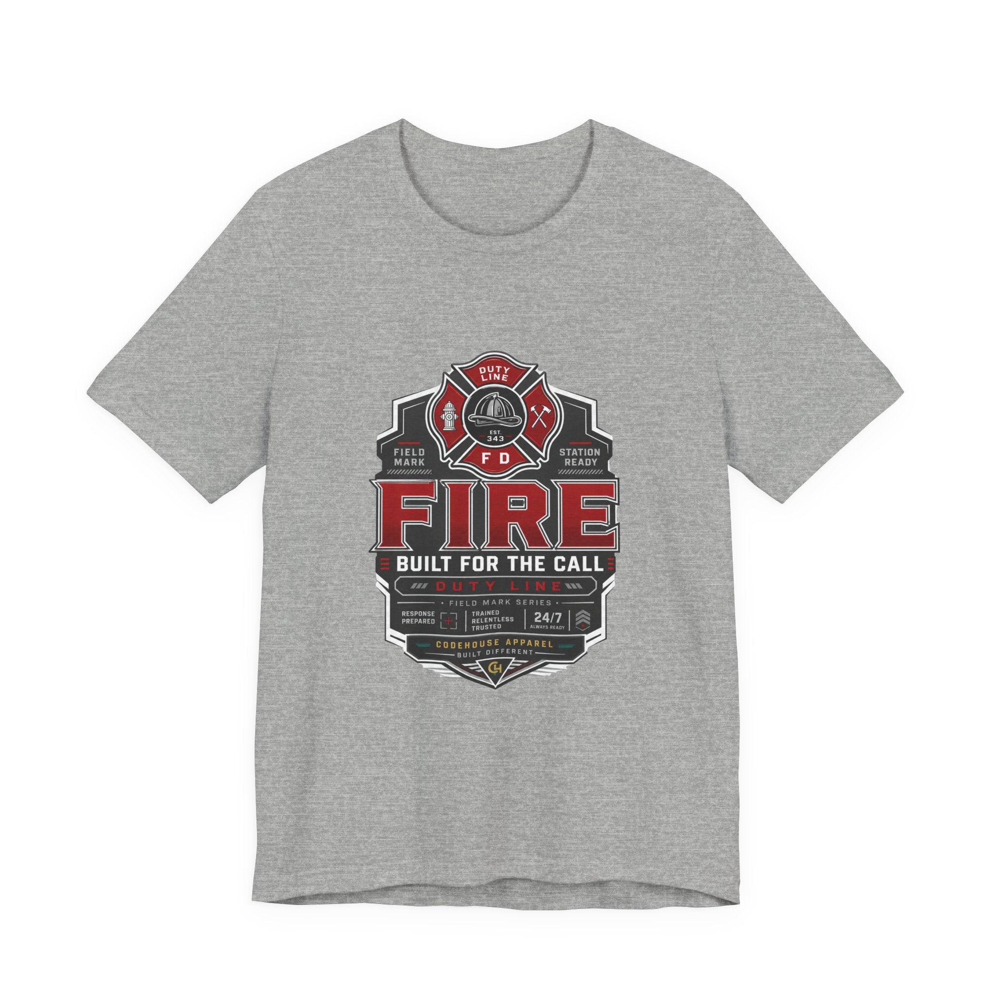 Firefighter T-Shirt — "Built for the Call" Fire Dept Badge Tee