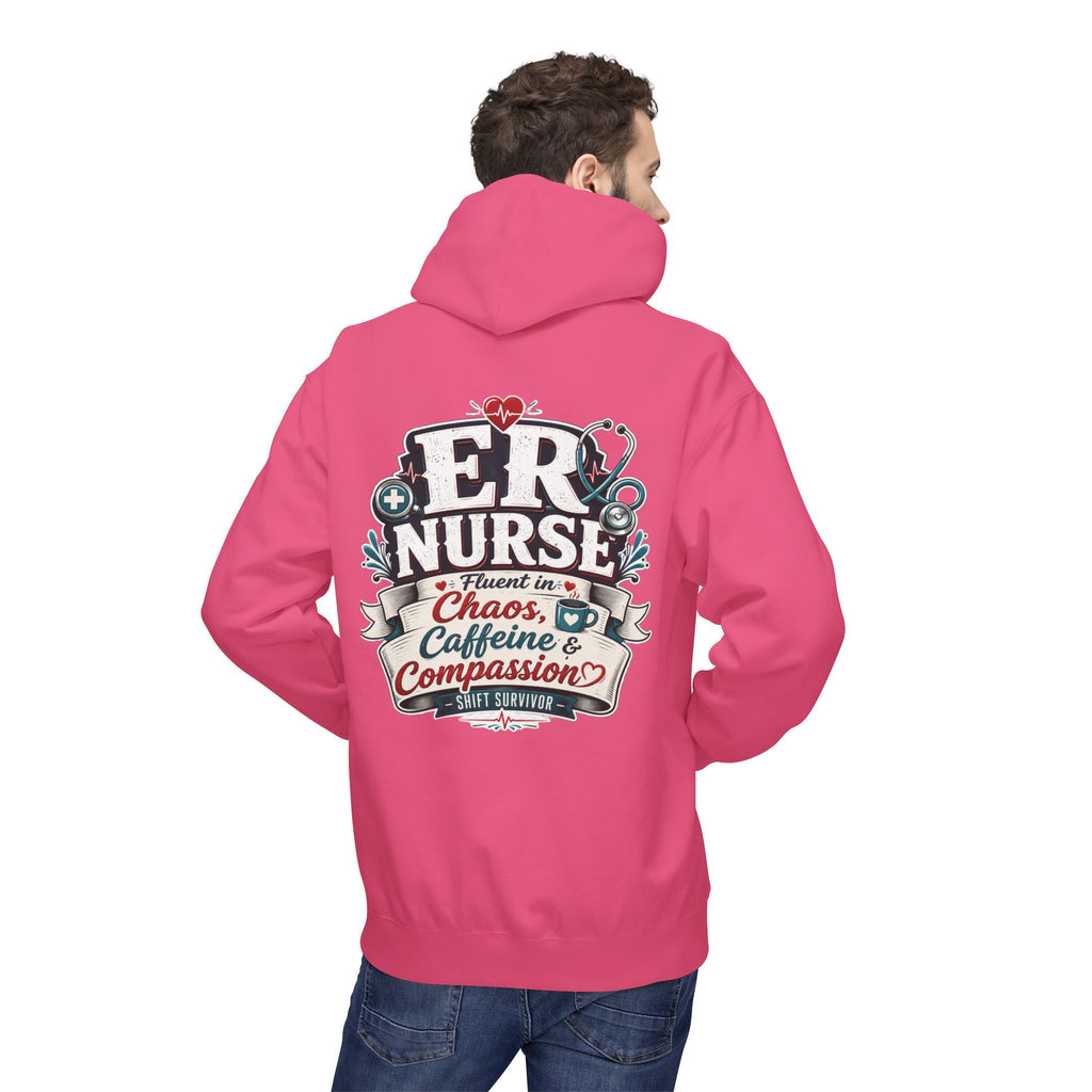ER Nurse Hoodie - "Present in Chaos, Fueled by Caffeine & Compassion" Medical Staff Pullover