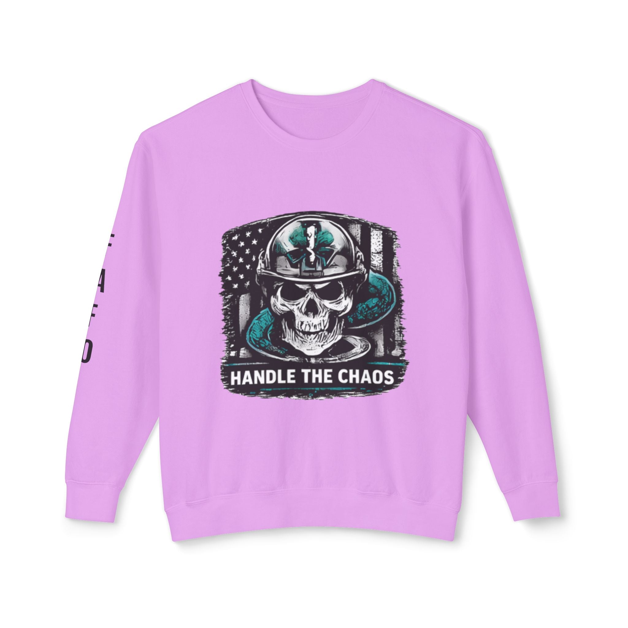 Handle The Chaos Sweatshirt — Military Skull Flag Crewneck