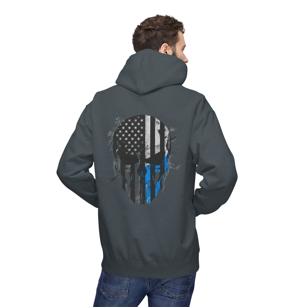 Thin Blue Line Skull Hoodie – Police Support American Flag Back Print