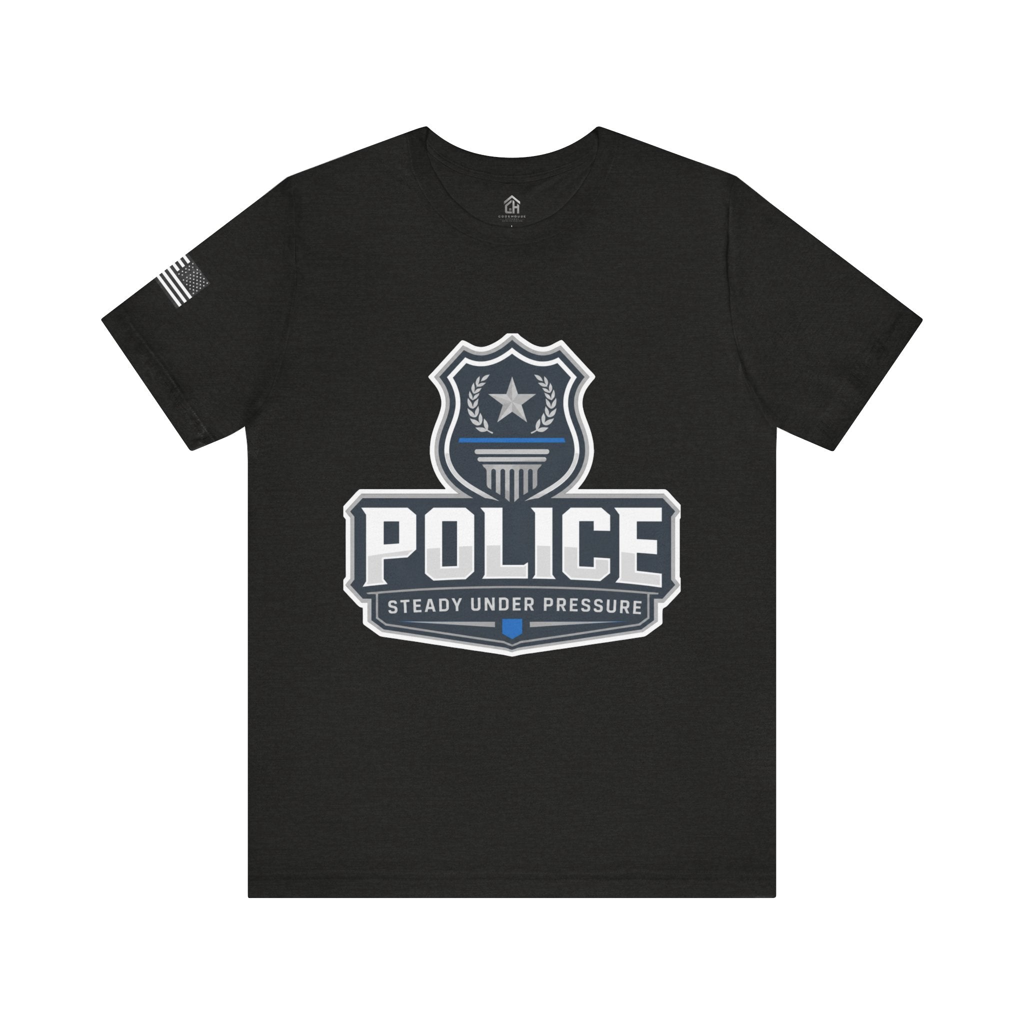 Police Shield T-Shirt — "Steady Under Pressure" Thin Blue Line Tribute