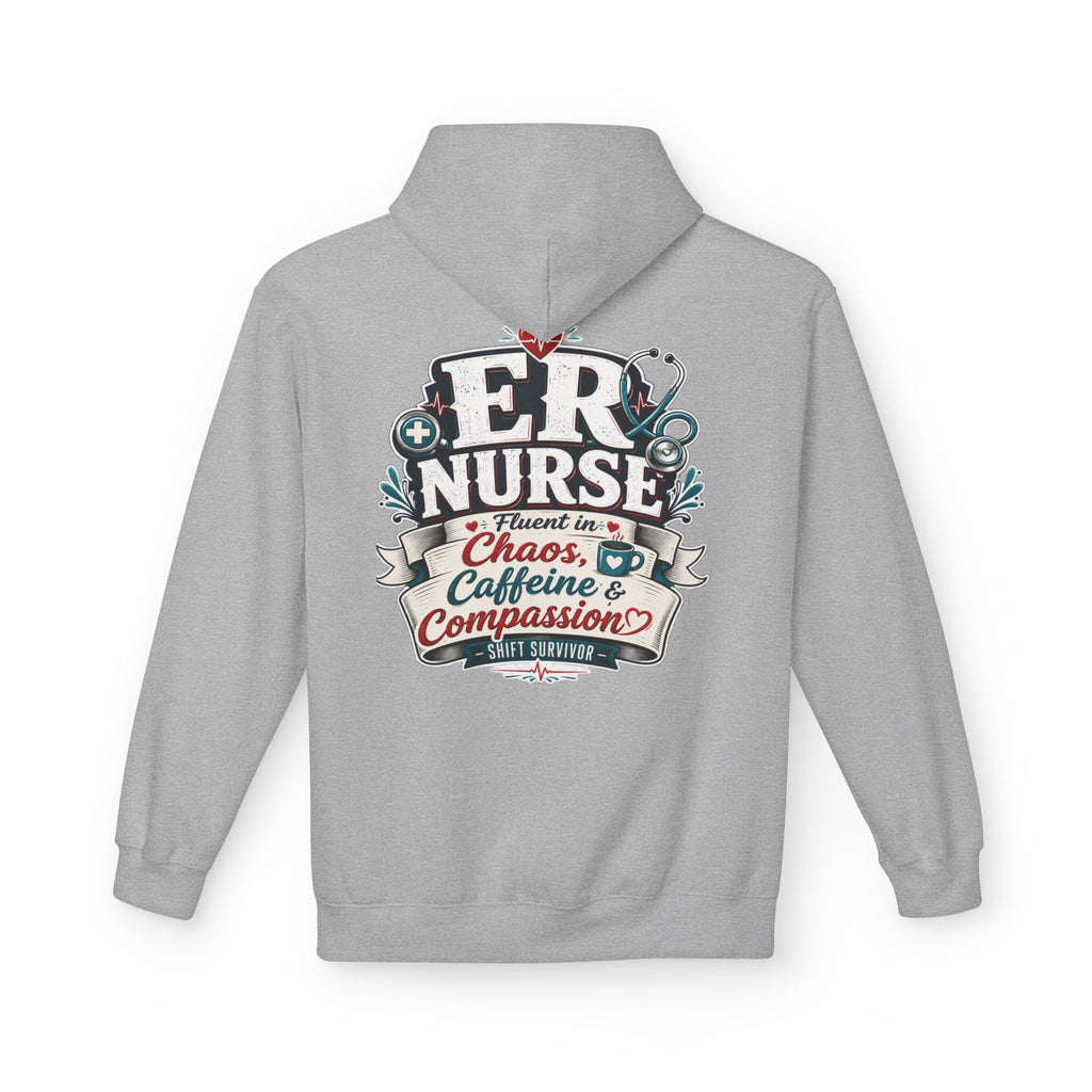 ER Nurse Hoodie - "Present in Chaos, Fueled by Caffeine & Compassion" Medical Staff Pullover