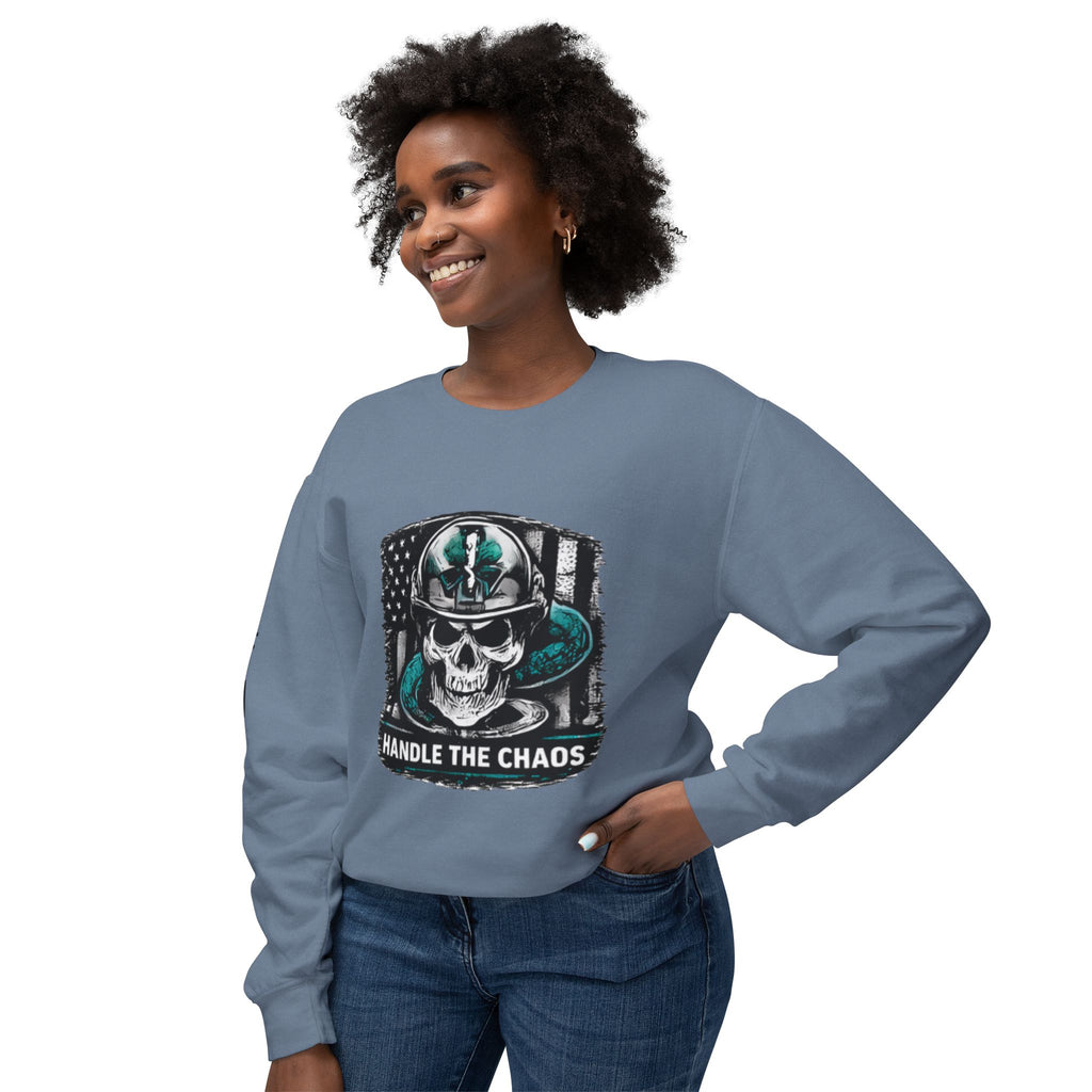 Handle The Chaos Sweatshirt — Military Skull Flag Crewneck