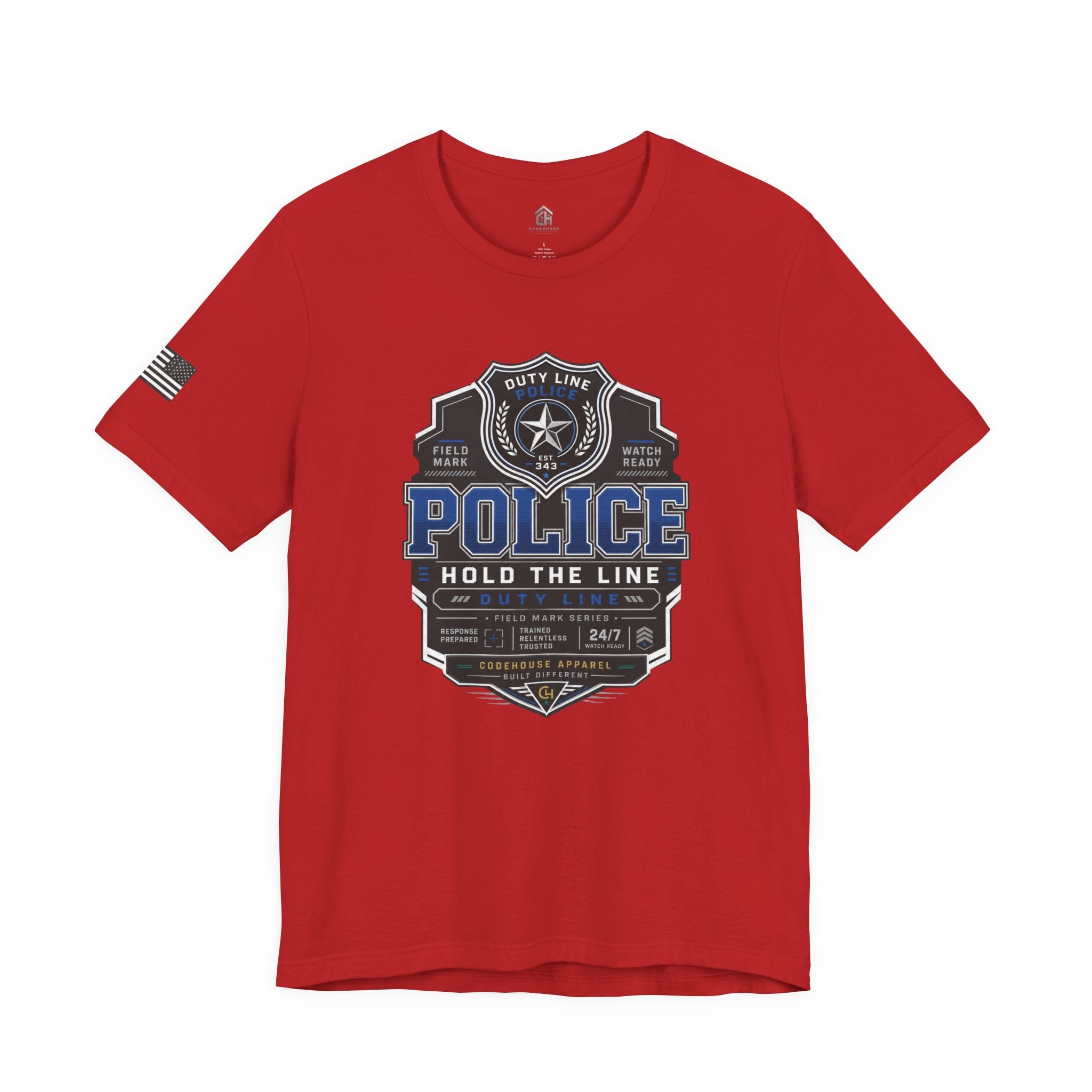 Police 'Hold the Line' Badge T‑Shirt — Thin Blue Line Support Tee