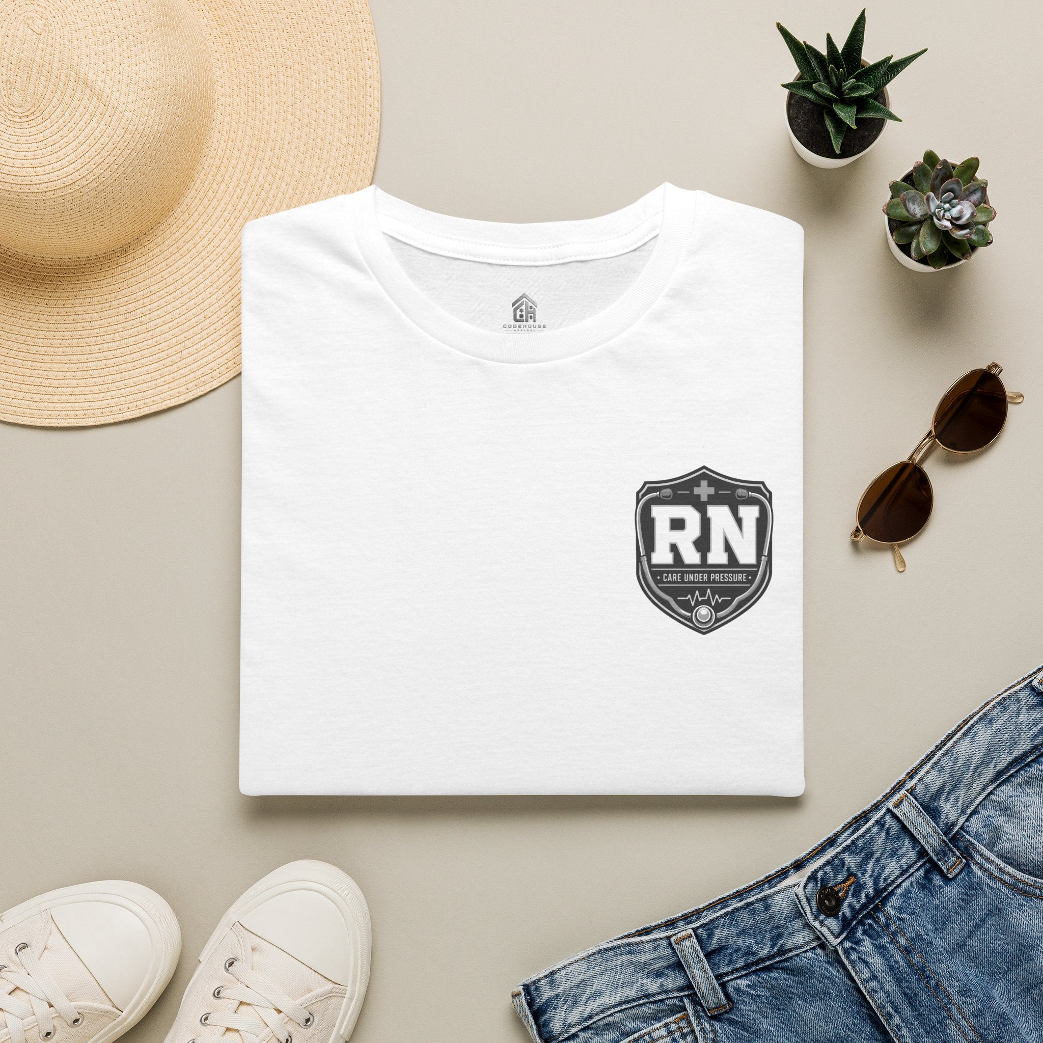 RN Badge T‑Shirt — Registered Nurse American flag