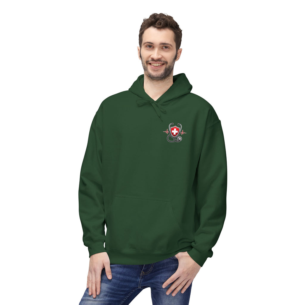 ER Nurse Hoodie - "Present in Chaos, Fueled by Caffeine & Compassion" Medical Staff Pullover