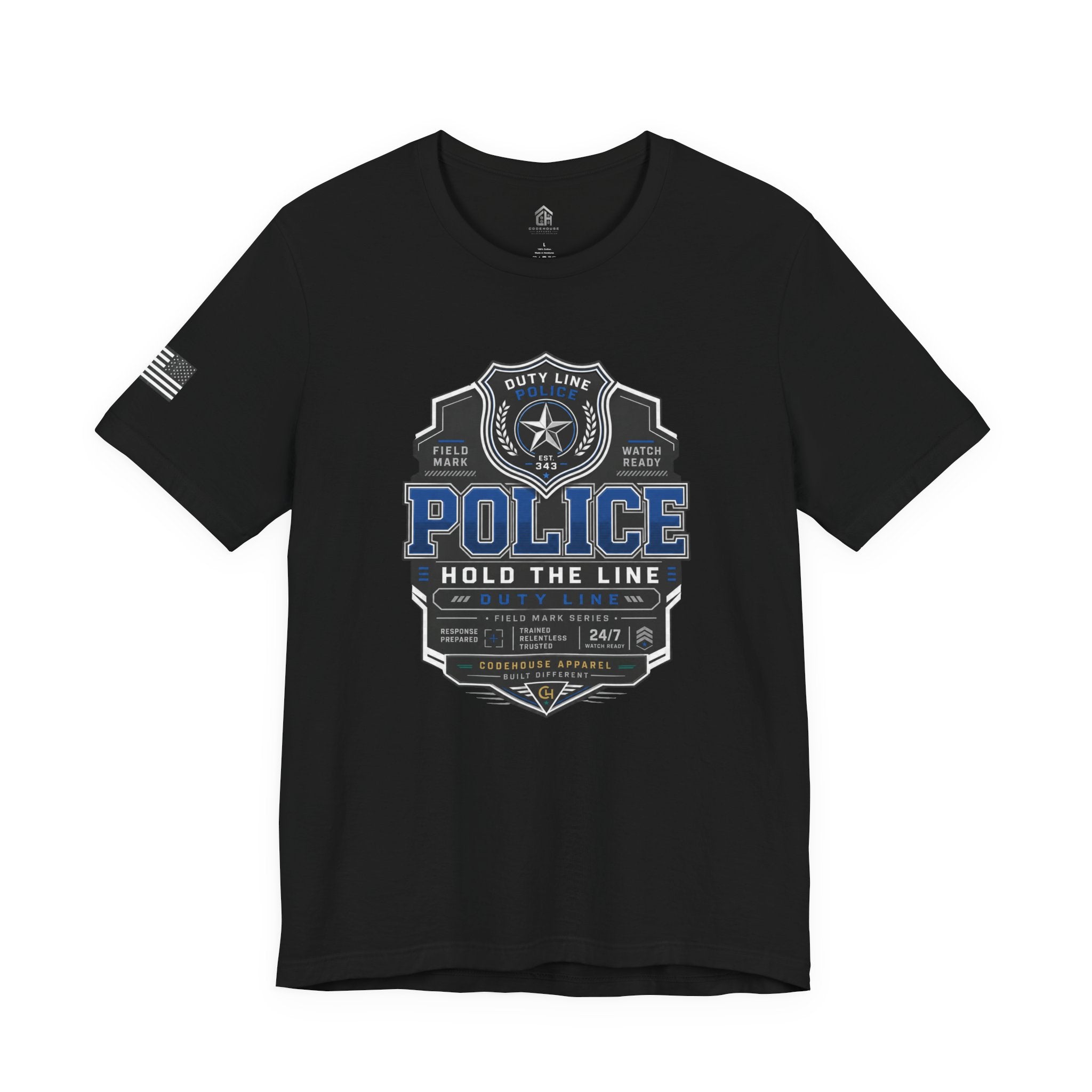 Police 'Hold the Line' Badge T‑Shirt — Thin Blue Line Support Tee