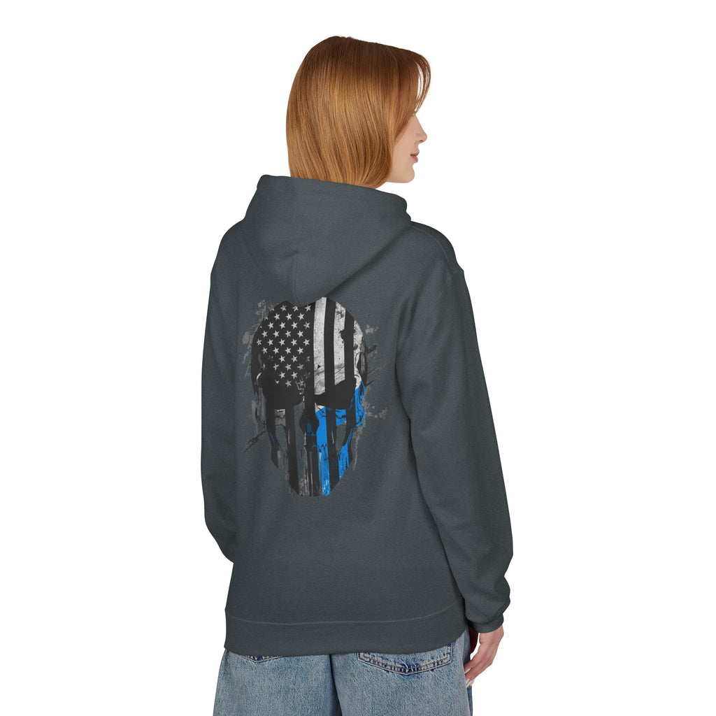 Thin Blue Line Skull Hoodie – Police Support American Flag Back Print