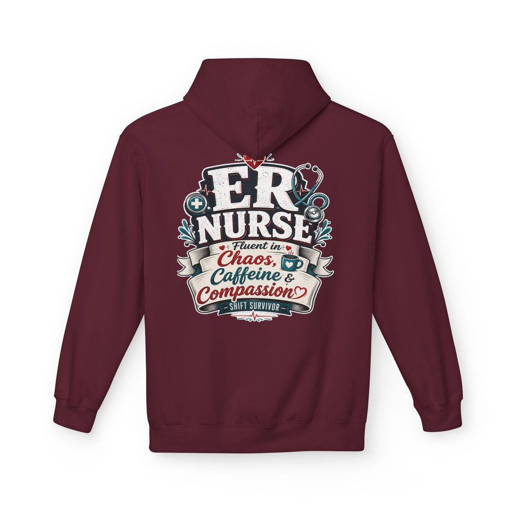 ER Nurse Hoodie - "Present in Chaos, Fueled by Caffeine & Compassion" Medical Staff Pullover