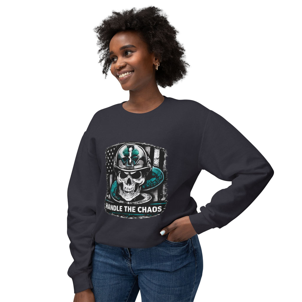 Handle The Chaos Sweatshirt — Military Skull Flag Crewneck