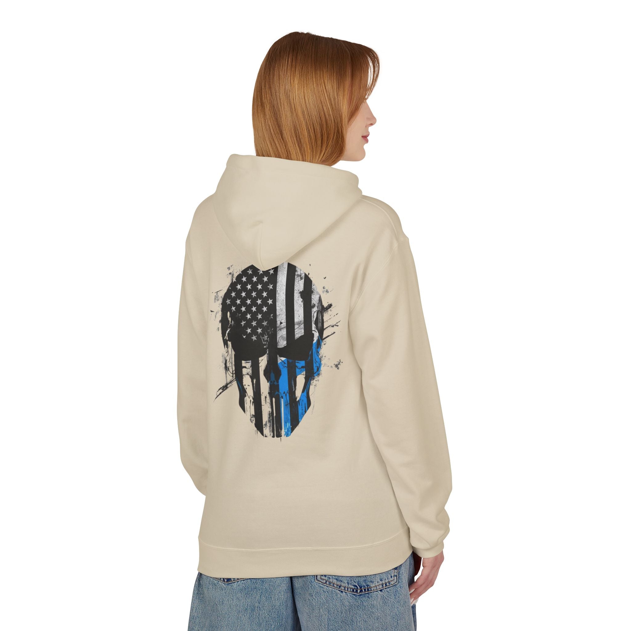 Thin Blue Line Skull Hoodie – Police Support American Flag Back Print