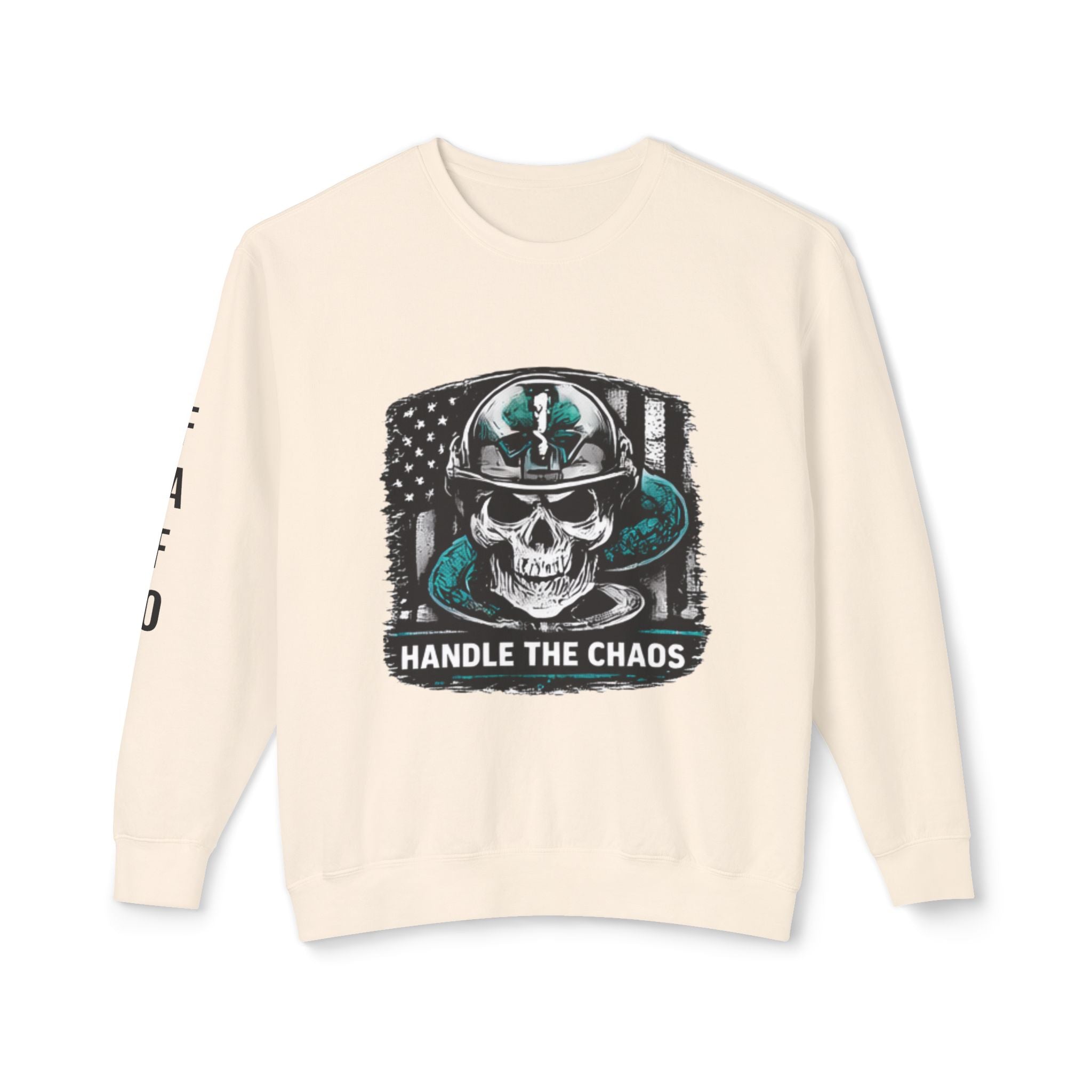 Handle The Chaos Sweatshirt — Military Skull Flag Crewneck
