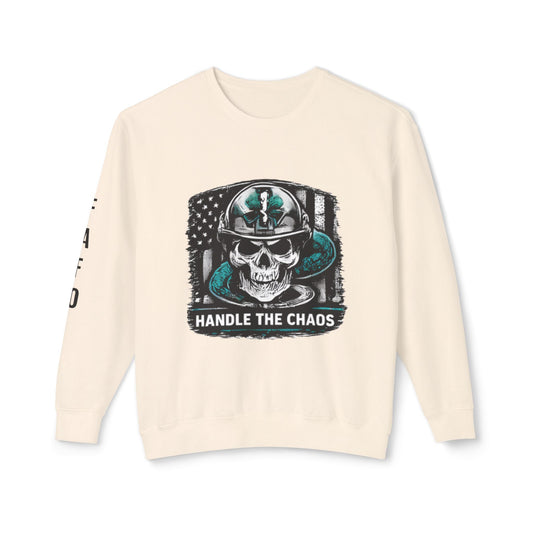 Handle The Chaos Sweatshirt — Military Skull Flag Crewneck