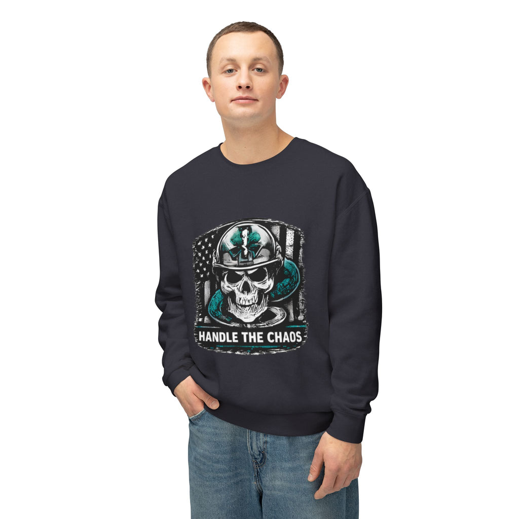 Handle The Chaos Sweatshirt — Military Skull Flag Crewneck