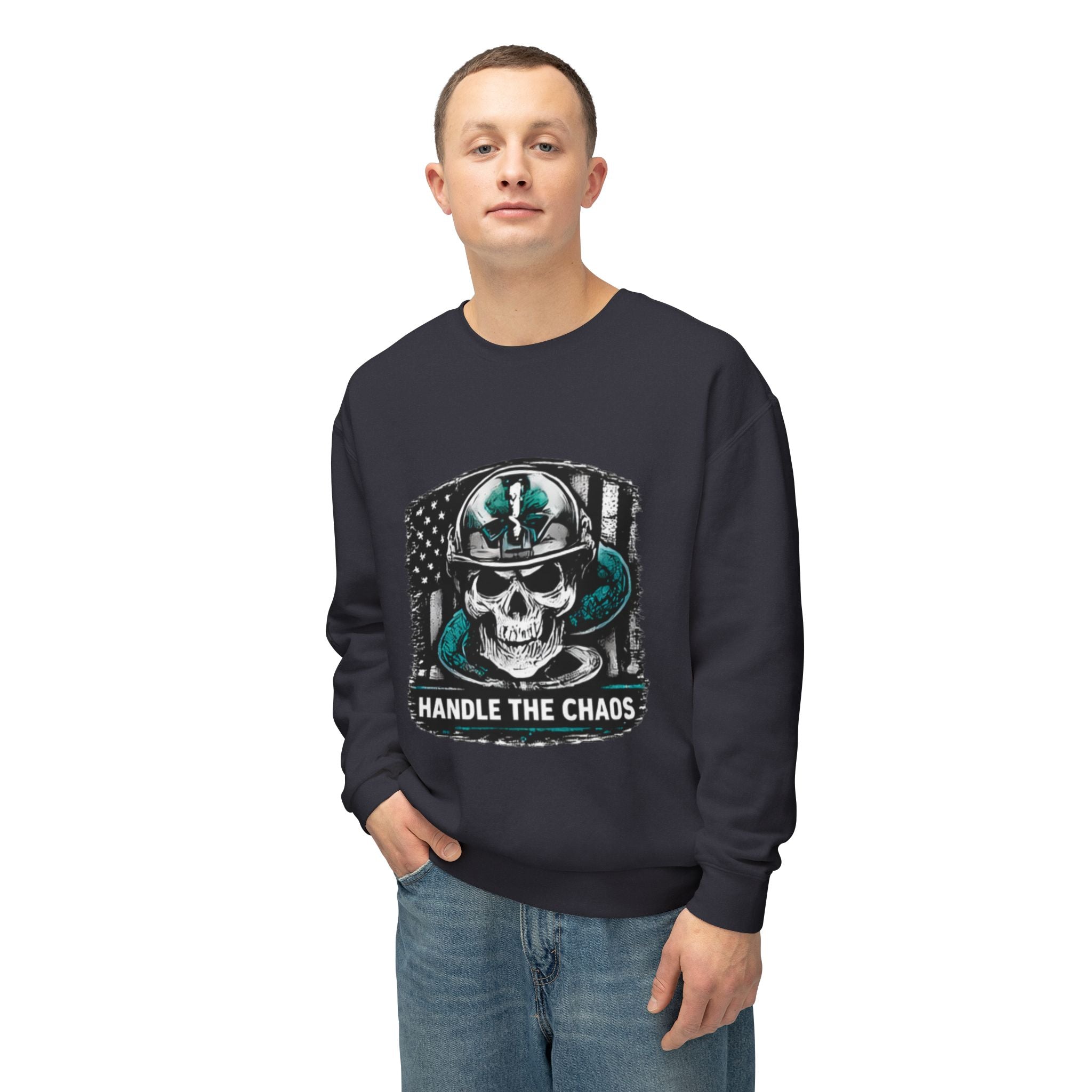 Handle The Chaos Sweatshirt — Military Skull Flag Crewneck