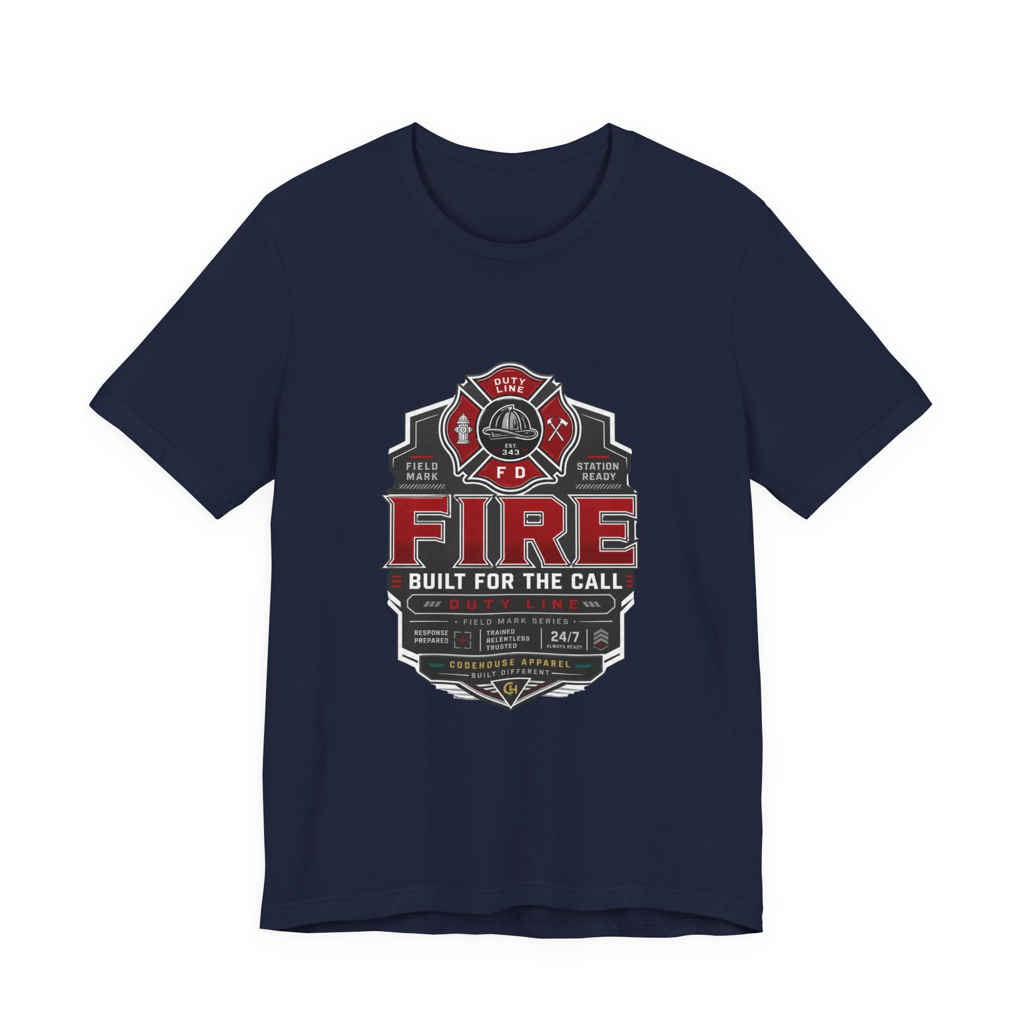 Firefighter T-Shirt — "Built for the Call" Fire Dept Badge Tee