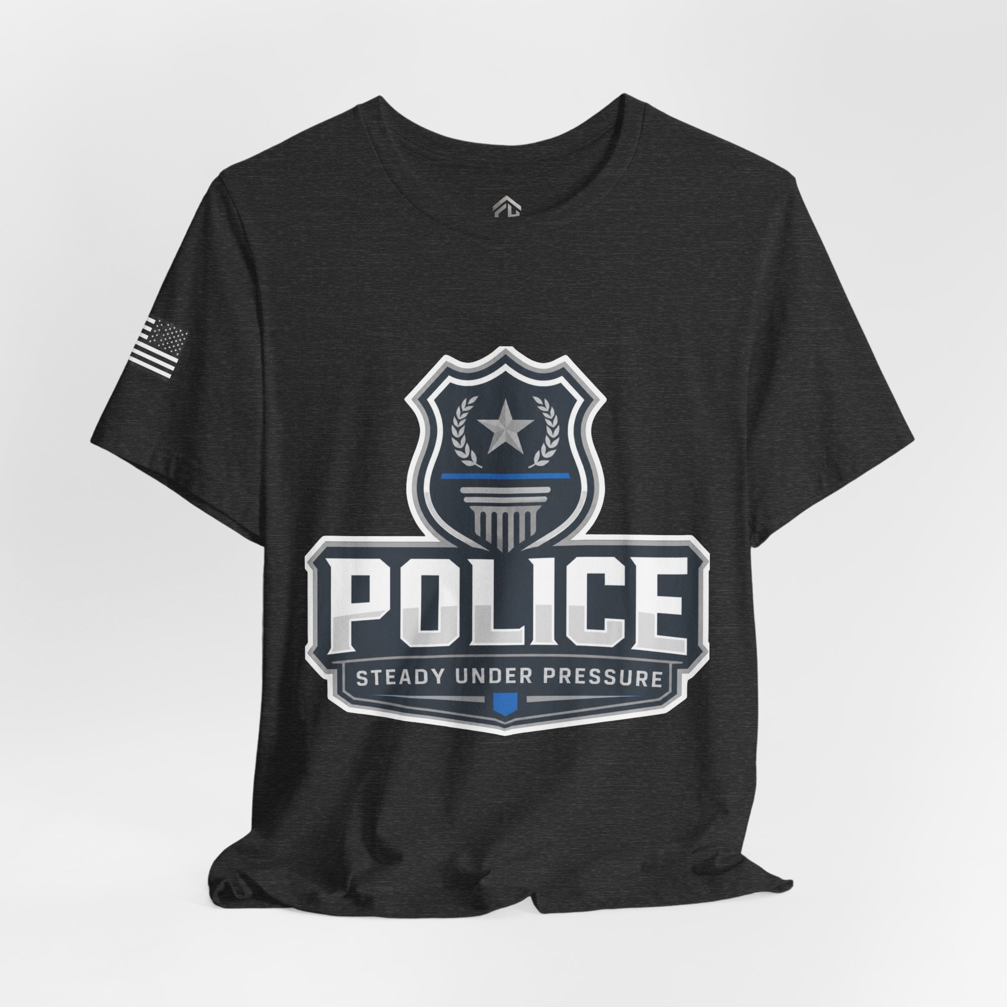 Police Shield T-Shirt — "Steady Under Pressure" Thin Blue Line Tribute