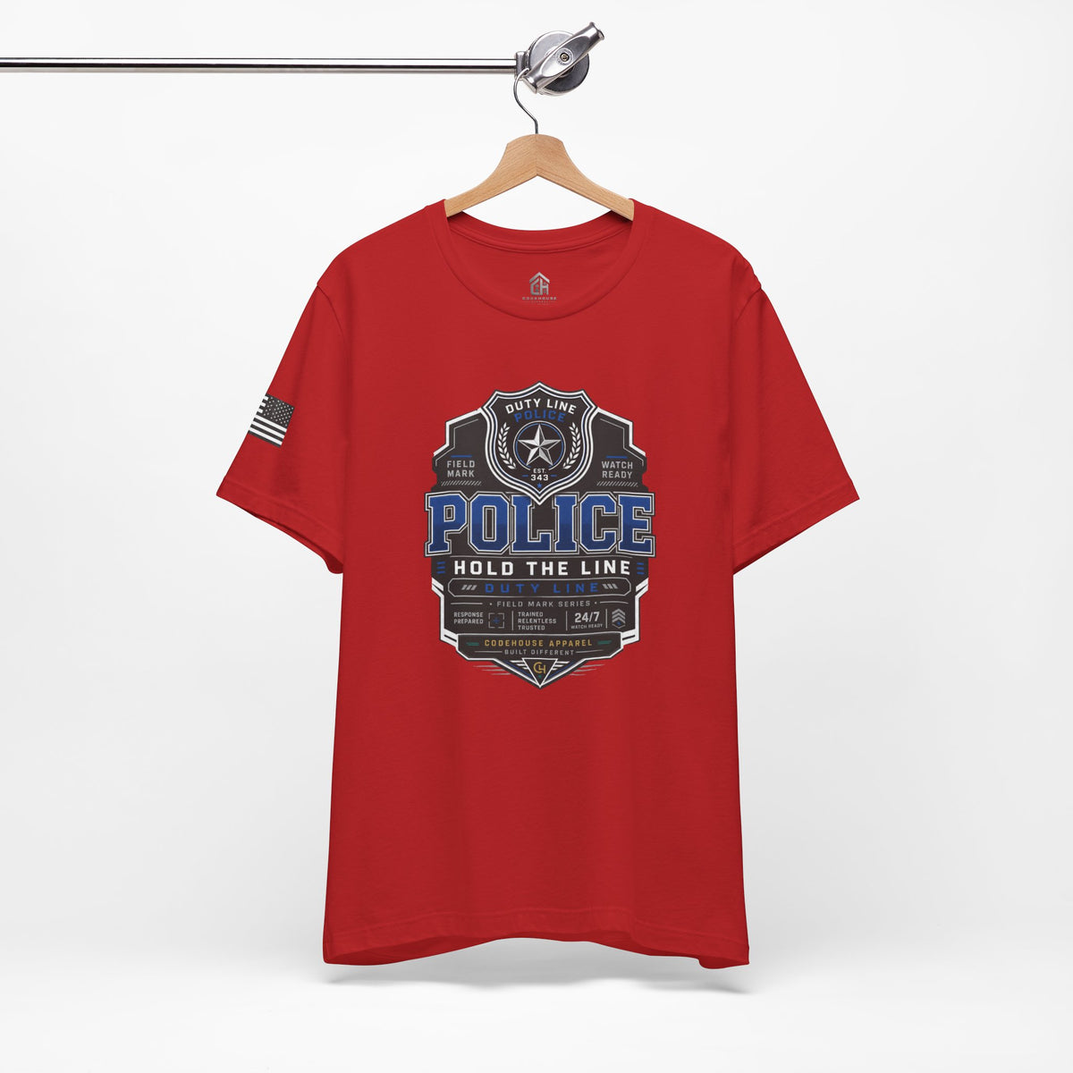 Police 'Hold the Line' Badge T‑Shirt — Thin Blue Line Support Tee