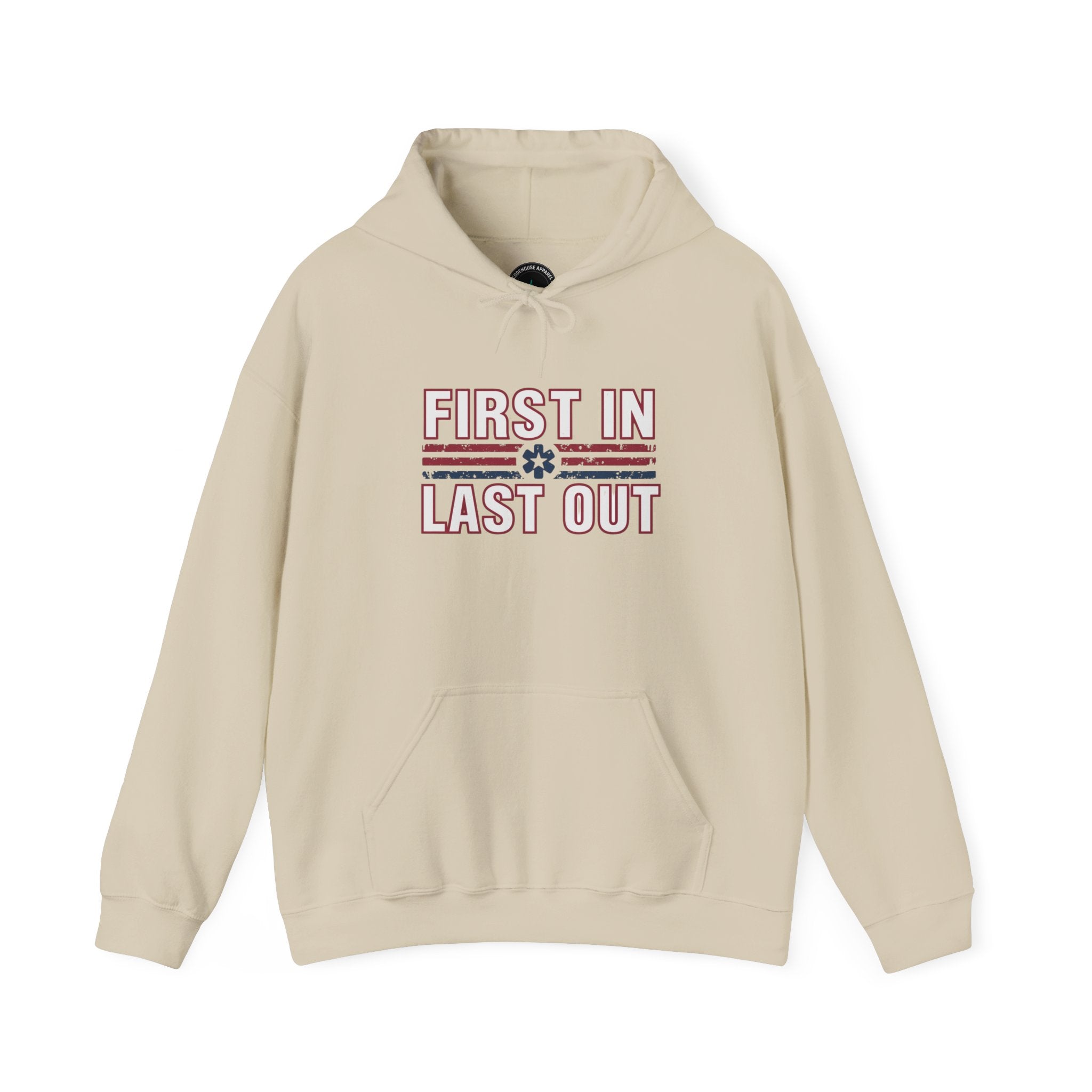 First In Last Out Hoodie — EMT/Paramedic firefighters Rescue Crew Hooded Sweatshirt