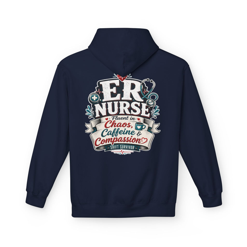 ER Nurse Hoodie - "Present in Chaos, Fueled by Caffeine & Compassion" Medical Staff Pullover