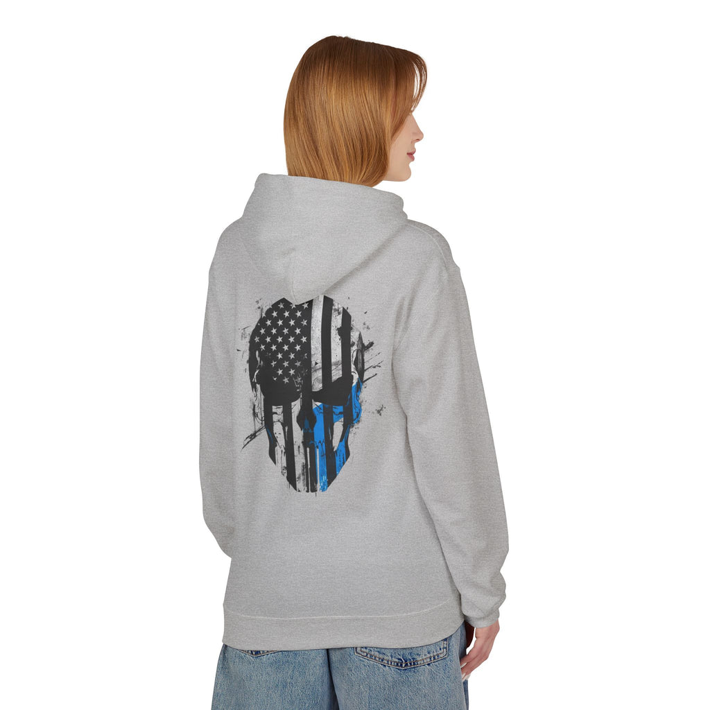 Thin Blue Line Skull Hoodie – Police Support American Flag Back Print