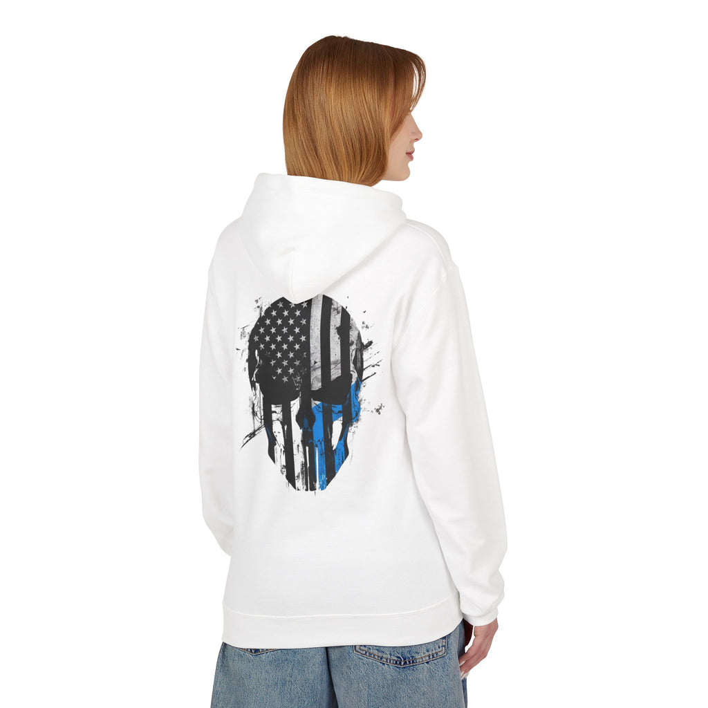 Thin Blue Line Skull Hoodie – Police Support American Flag Back Print
