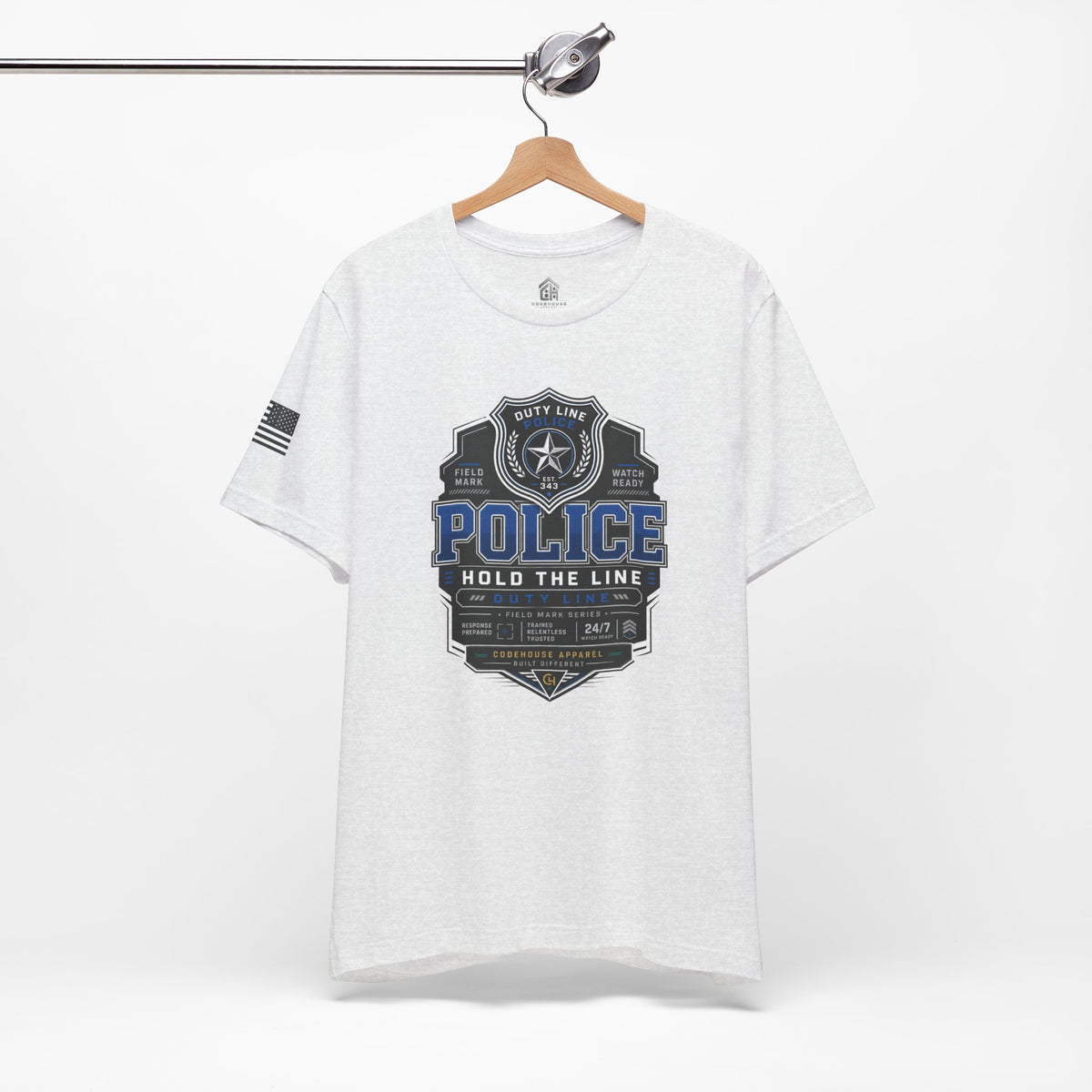 Police 'Hold the Line' Badge T‑Shirt — Thin Blue Line Support Tee