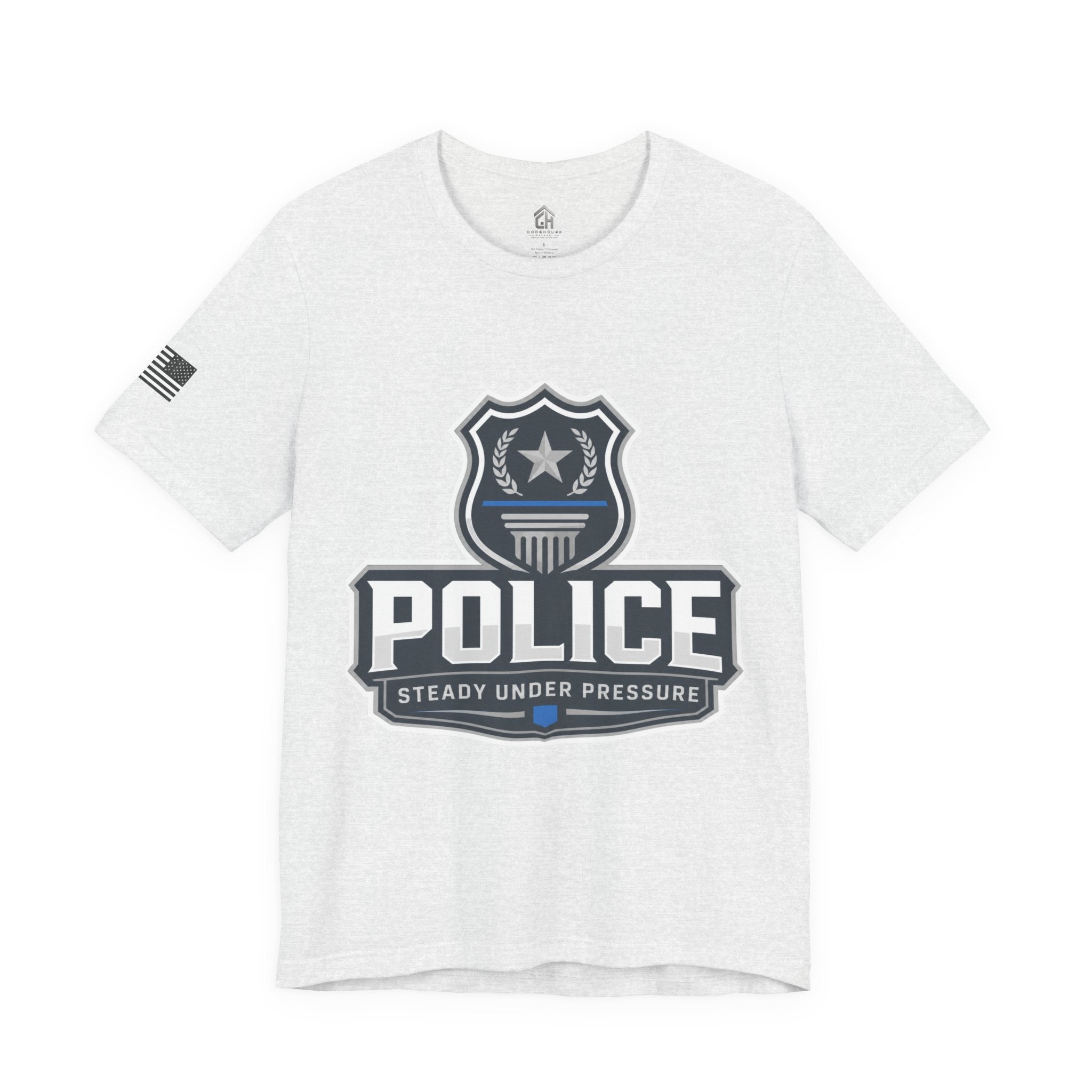 Police Shield T-Shirt — "Steady Under Pressure" Thin Blue Line Tribute