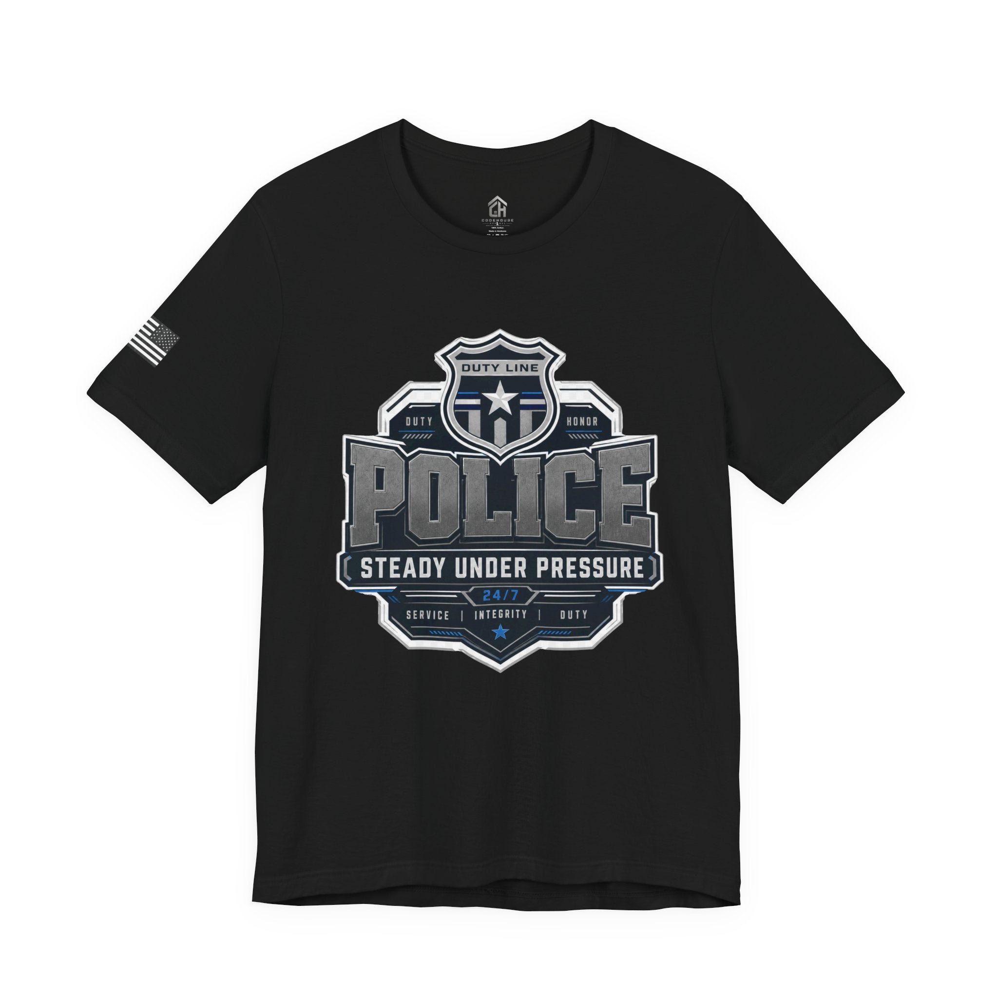 Police Badge T-Shirt — “Steady Under Pressure” Law Enforcement Tee