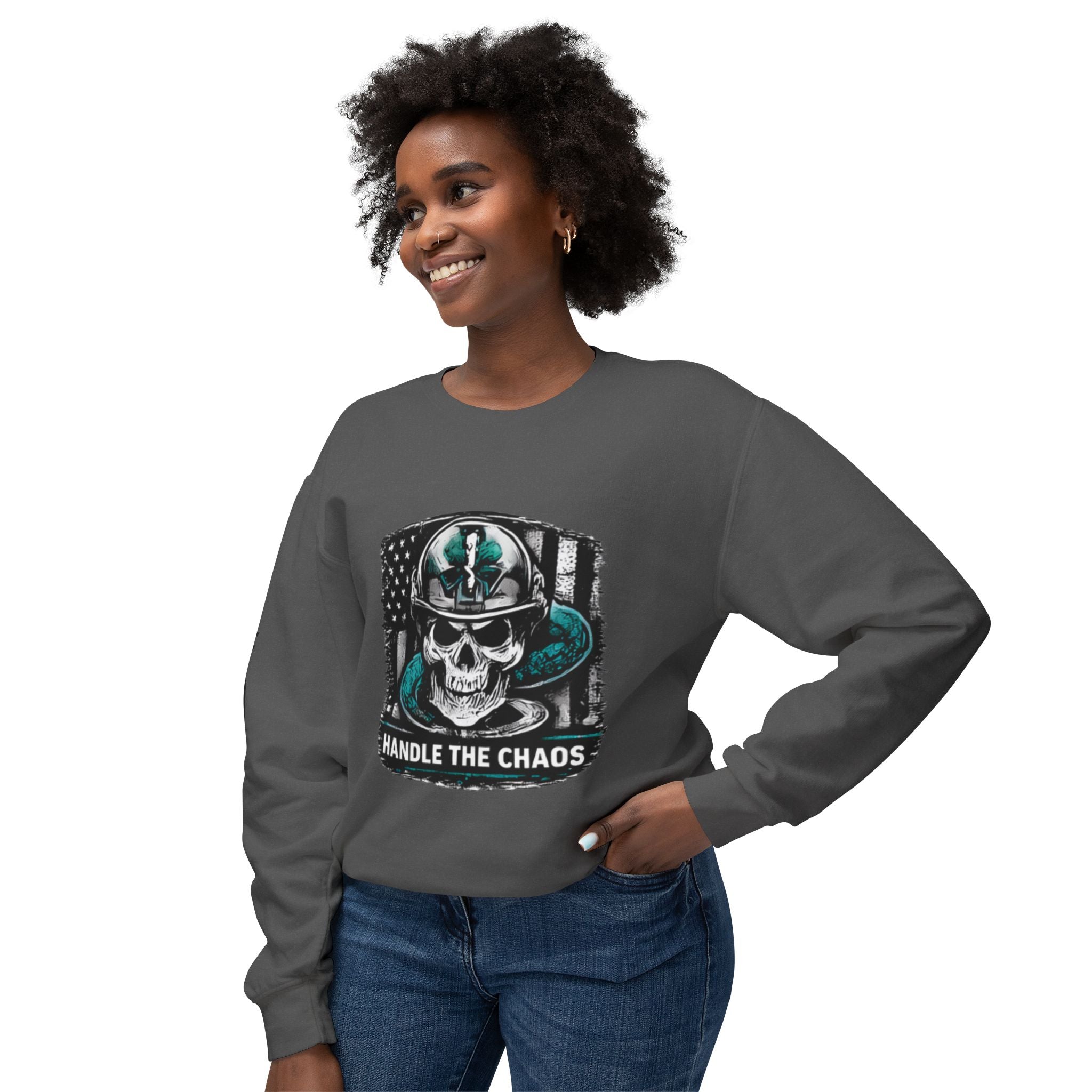 Handle The Chaos Sweatshirt — Military Skull Flag Crewneck