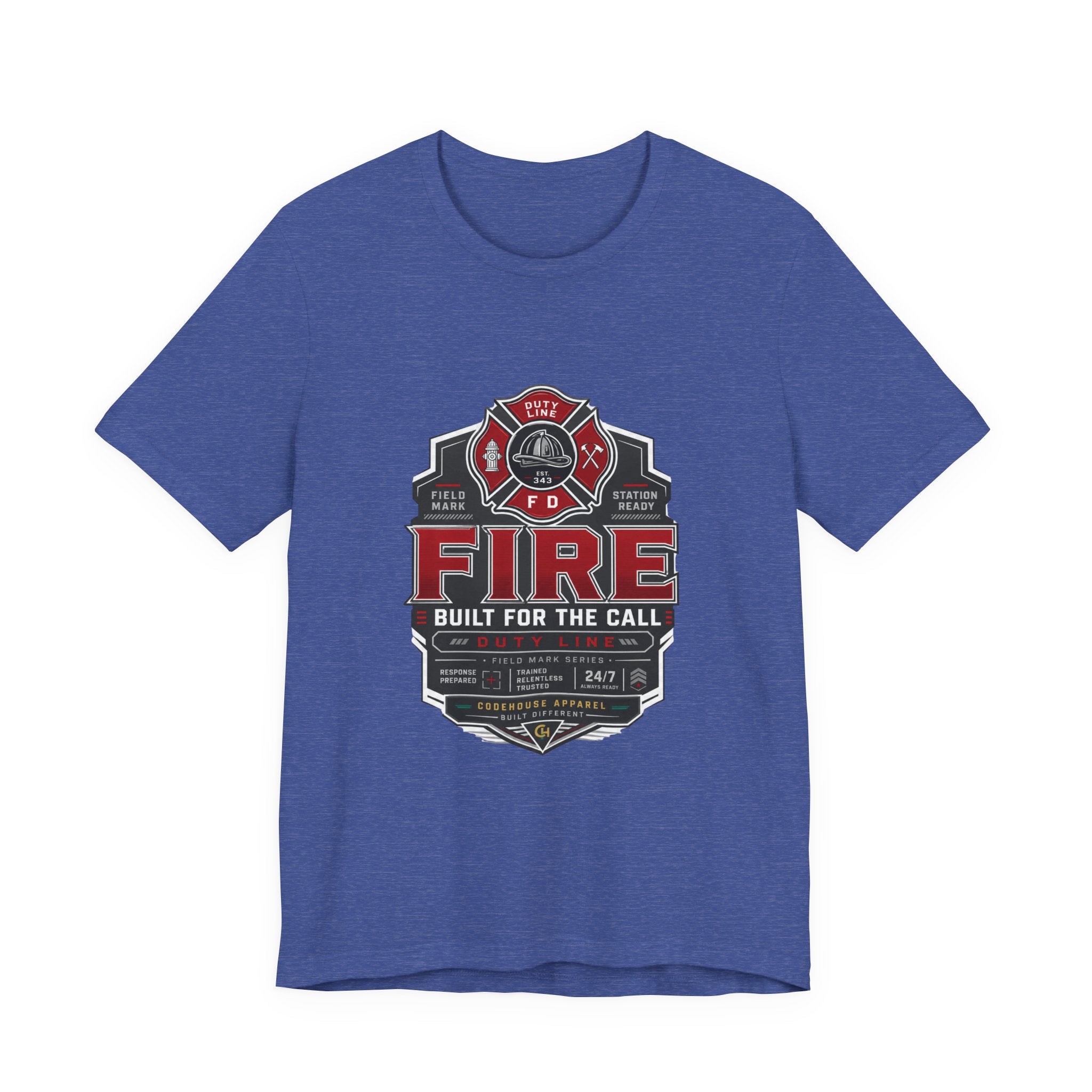 Firefighter T-Shirt — "Built for the Call" Fire Dept Badge Tee