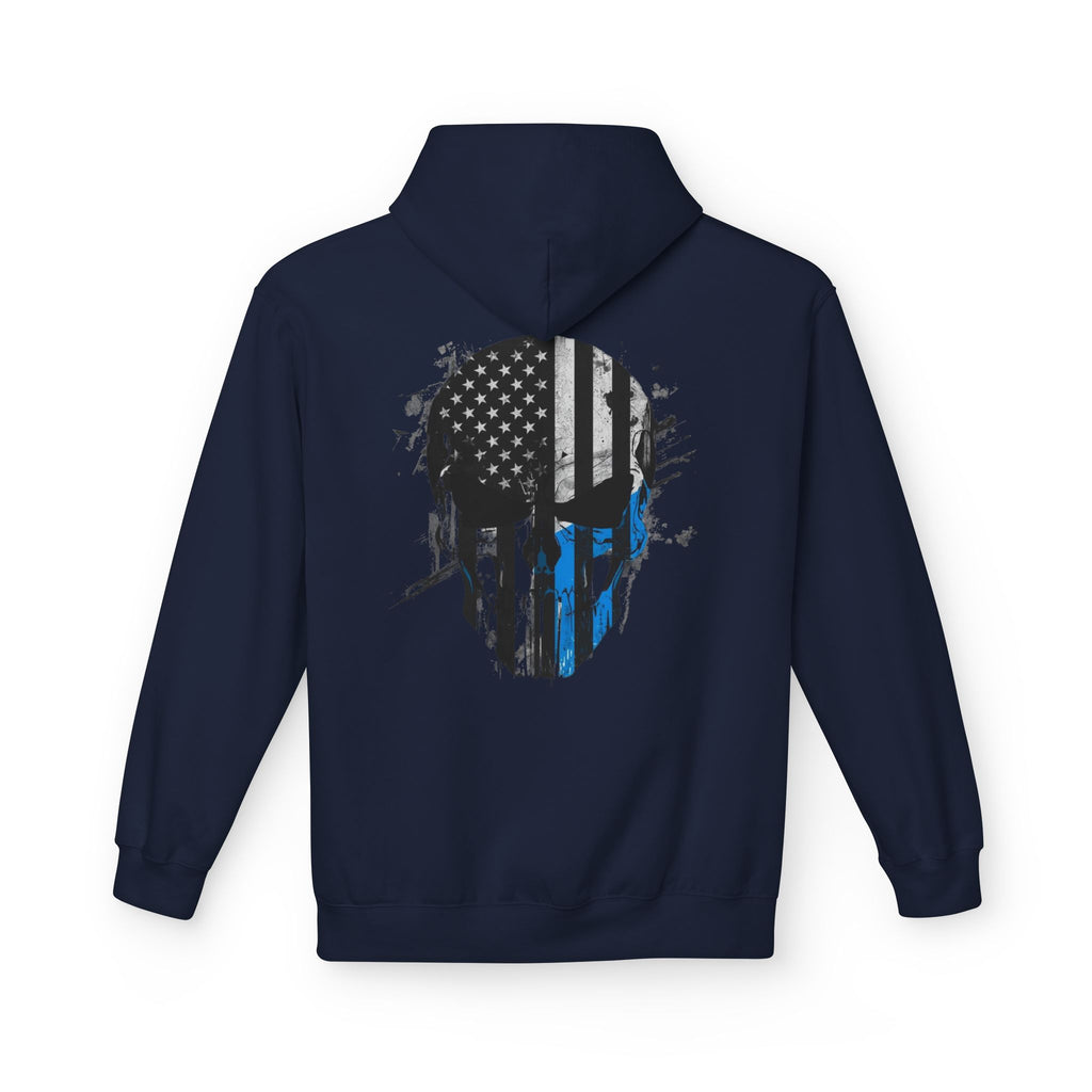 Thin Blue Line Skull Hoodie – Police Support American Flag Back Print