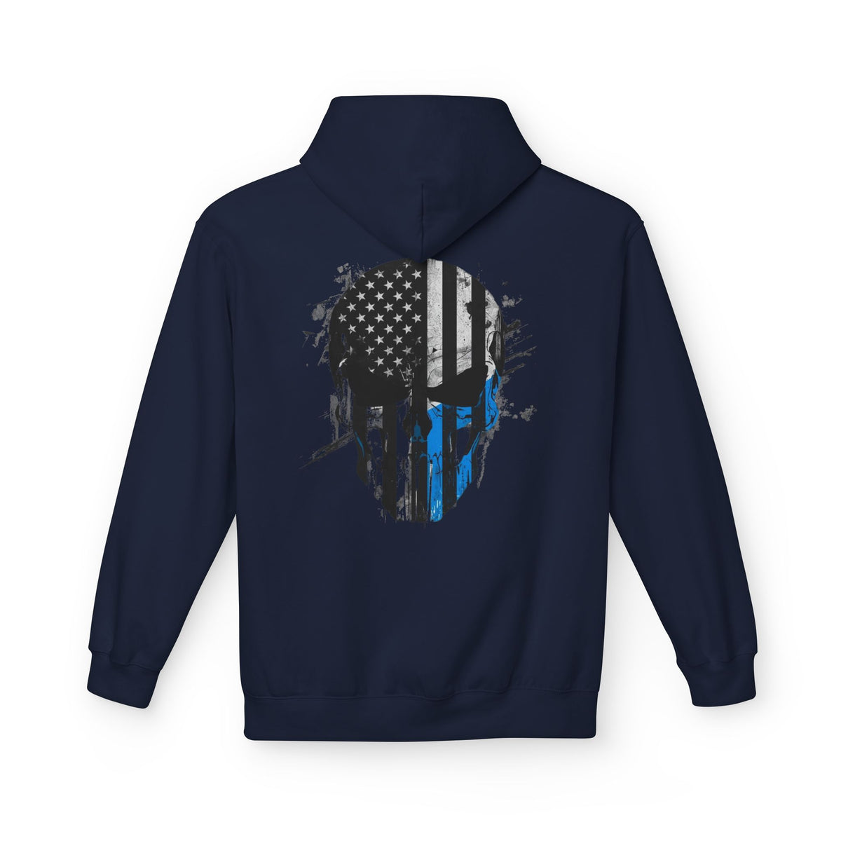 Thin Blue Line Skull Hoodie – Police Support American Flag Back Print